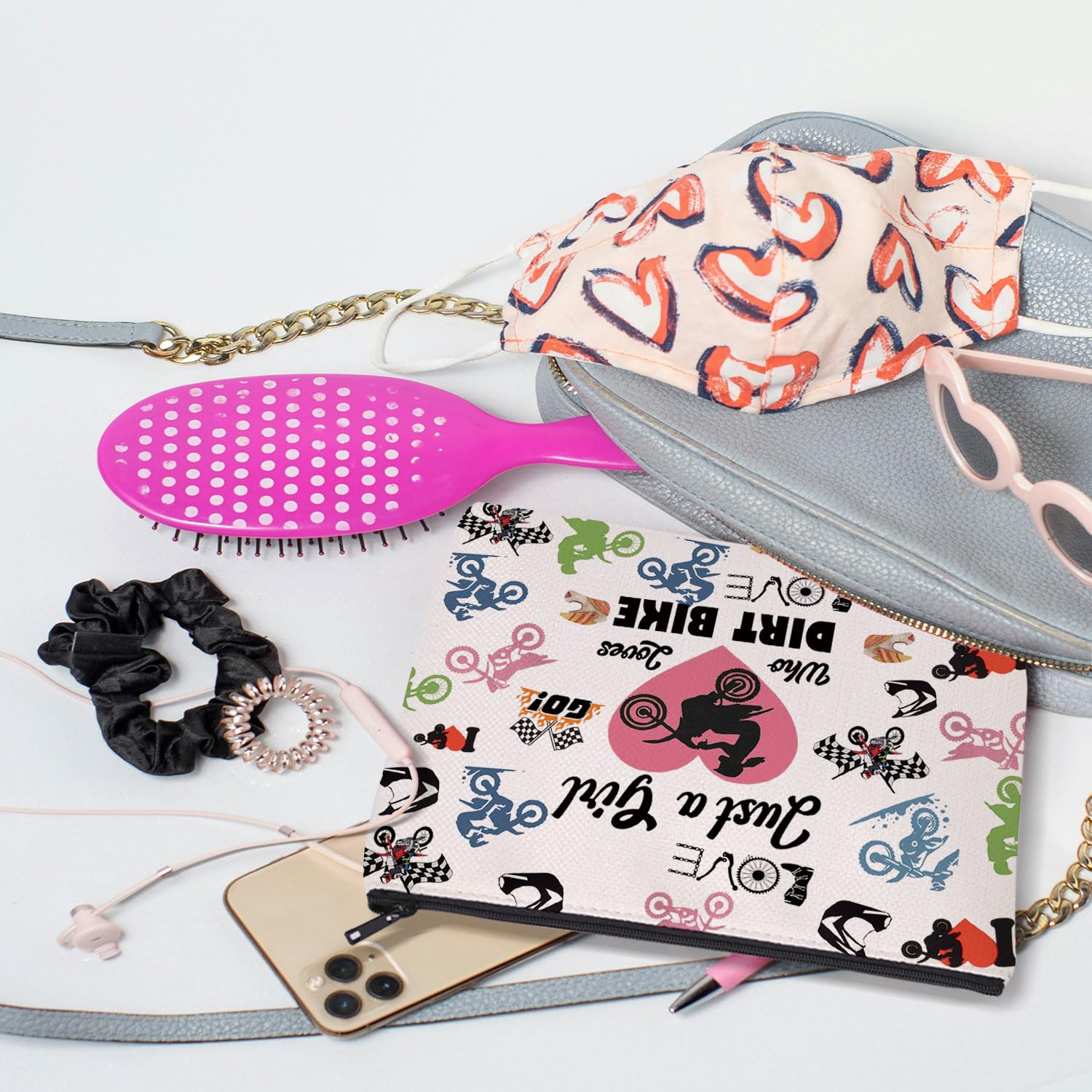 MAOFAED Dirt Bike Themed Cosmetic Bag for Women - Perfect Motocross Gift for Girls Who Love Dirt Biking - Great for Travel, Gym & Motorcycle Enthusiasts