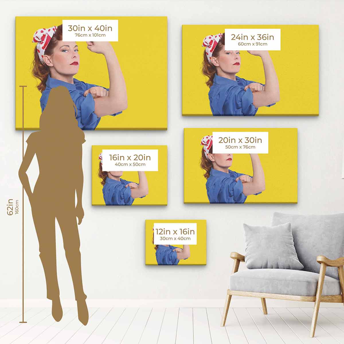 Feminist Wall Art Canvas - Yellow Inspirational Decor for Living Room, Bedroom & Office | 4168