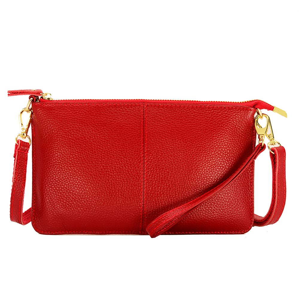 Genuine Leather Wristlet Clutch Wallet & Crossbody Bag for Women - Small Handbag Purse with Wrist Strap (Red) | Perfect for Parties, Travel & Everyday Use