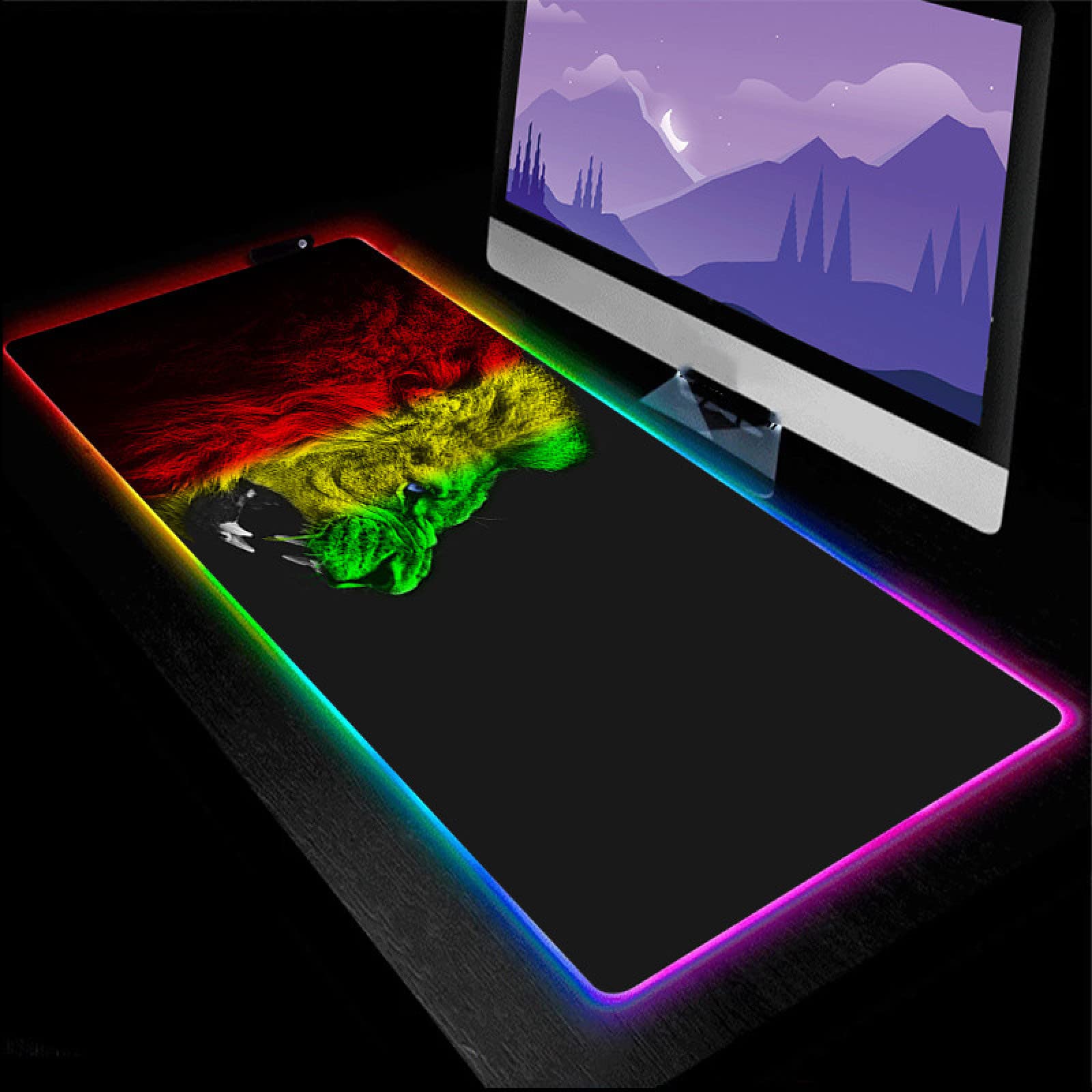 RGB Gaming Mouse Pad with Roaring Lion Design - Large 11.8