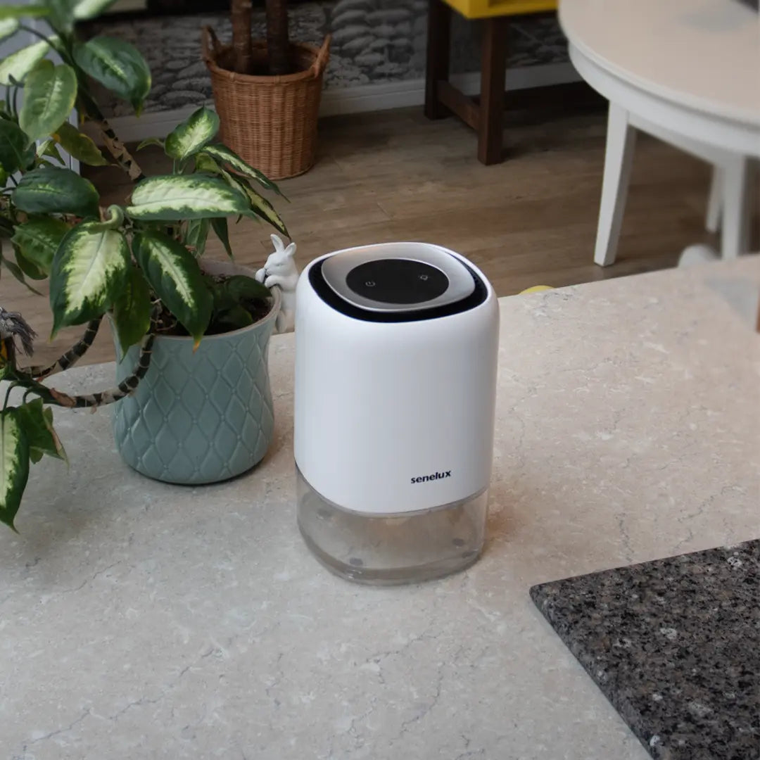 Senelux Q4 1100ml Electric Small Dehumidifier for Home - Ultra Quiet Portable Air Moisture Absorber for Bedroom, Living Room, Kitchen, Basement & Closet | Perfect for High Humidity Areas & Small Spaces