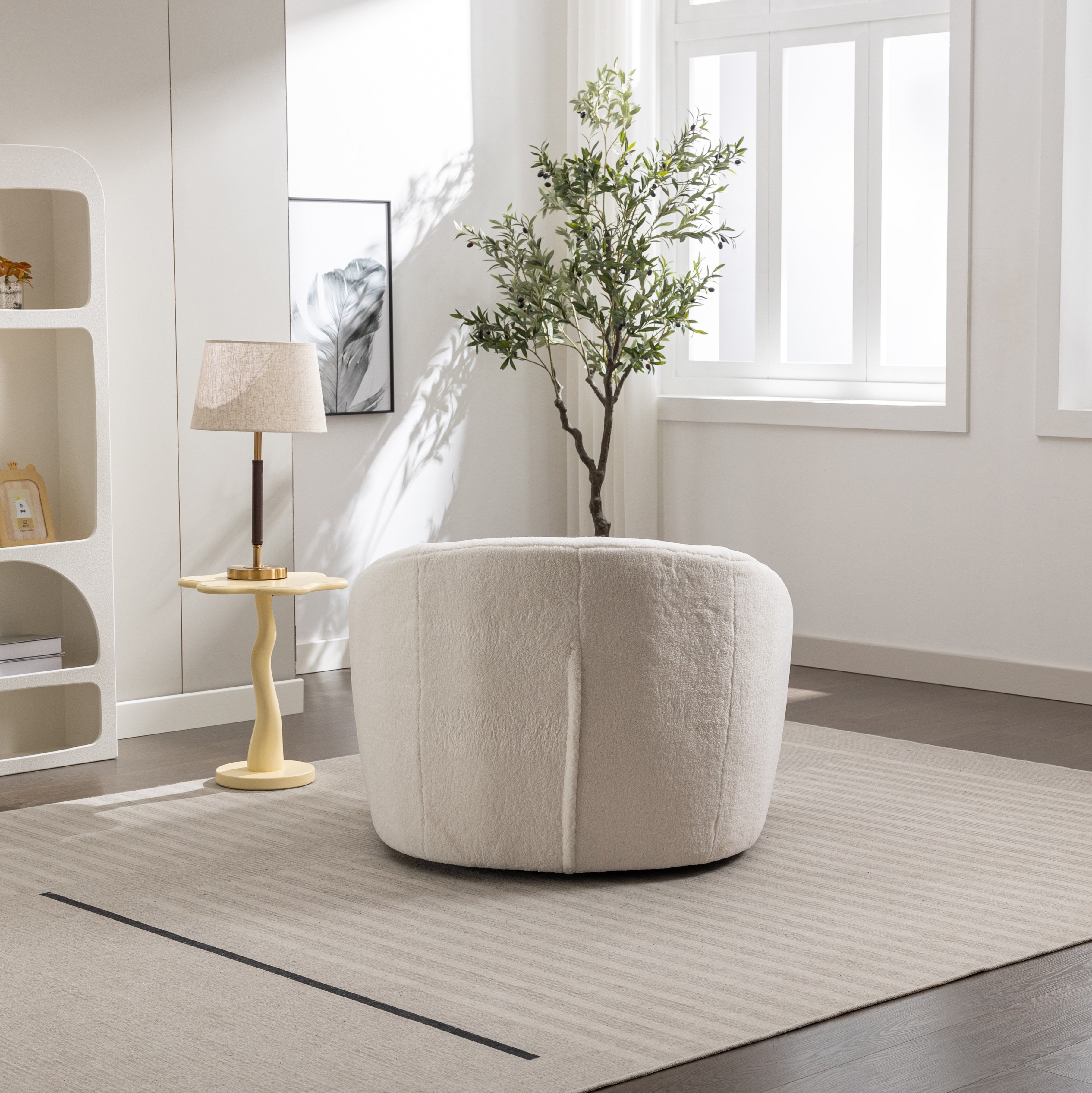 Roundhill Furniture Luzern Modern Boucle Upholstered Accent Chair - 360° Swivel Lounge Chair for Living Room, Bedroom & Office - Soft Fabric Contemporary Seating with Rotating Base