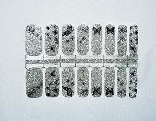 Silver Butterfly Glitter Nail Polish Wraps - Long Lasting Nail Polish Strips for Women, Easy to Apply DIY Nail Art Decals - Perfect for Parties, Weddings & Special Occasions