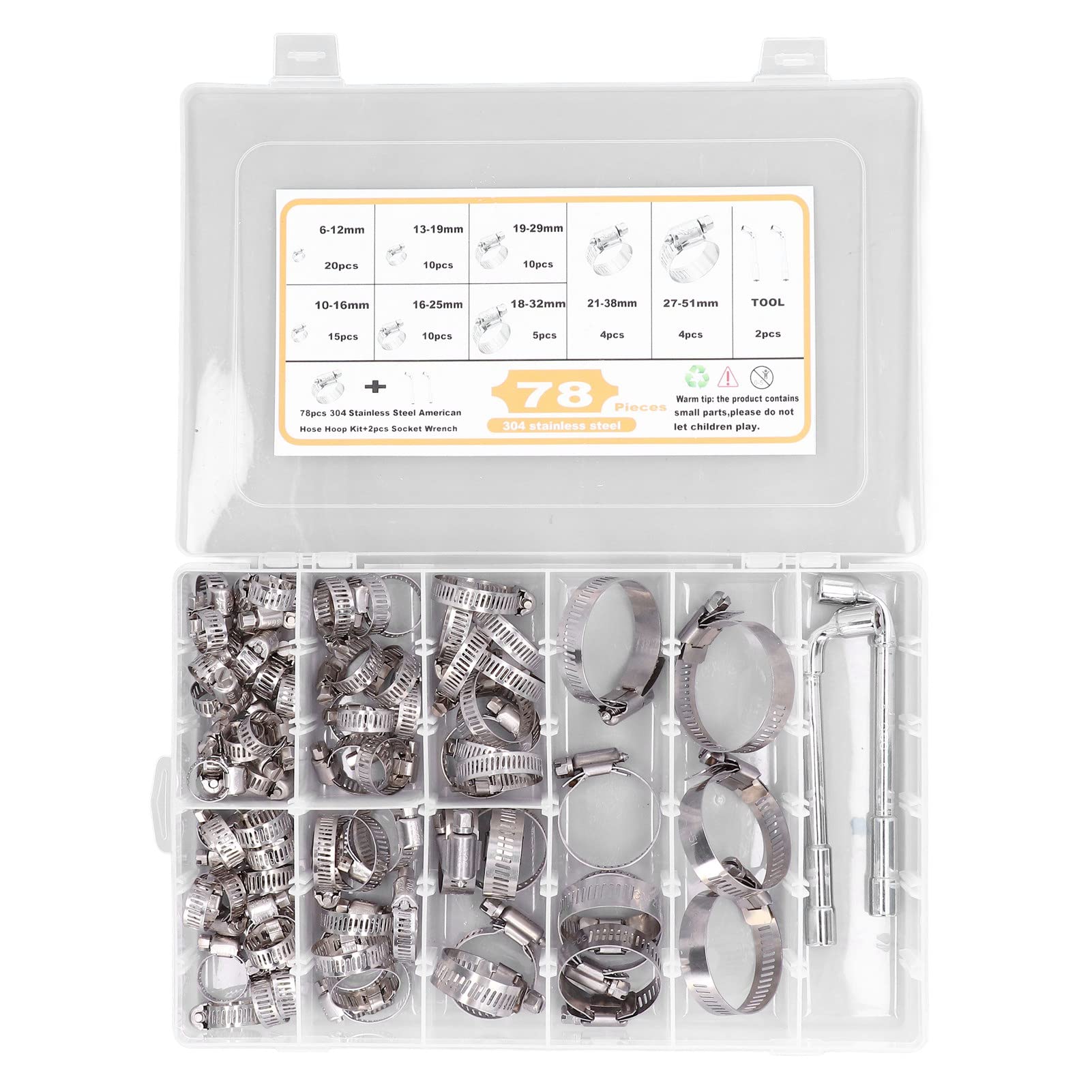 78Pcs Stainless Steel Hose Clamp Set - Heavy Duty Automotive & Plumbing Repair Kit for Cars, Trucks, Boats & Home Pipe Fixing