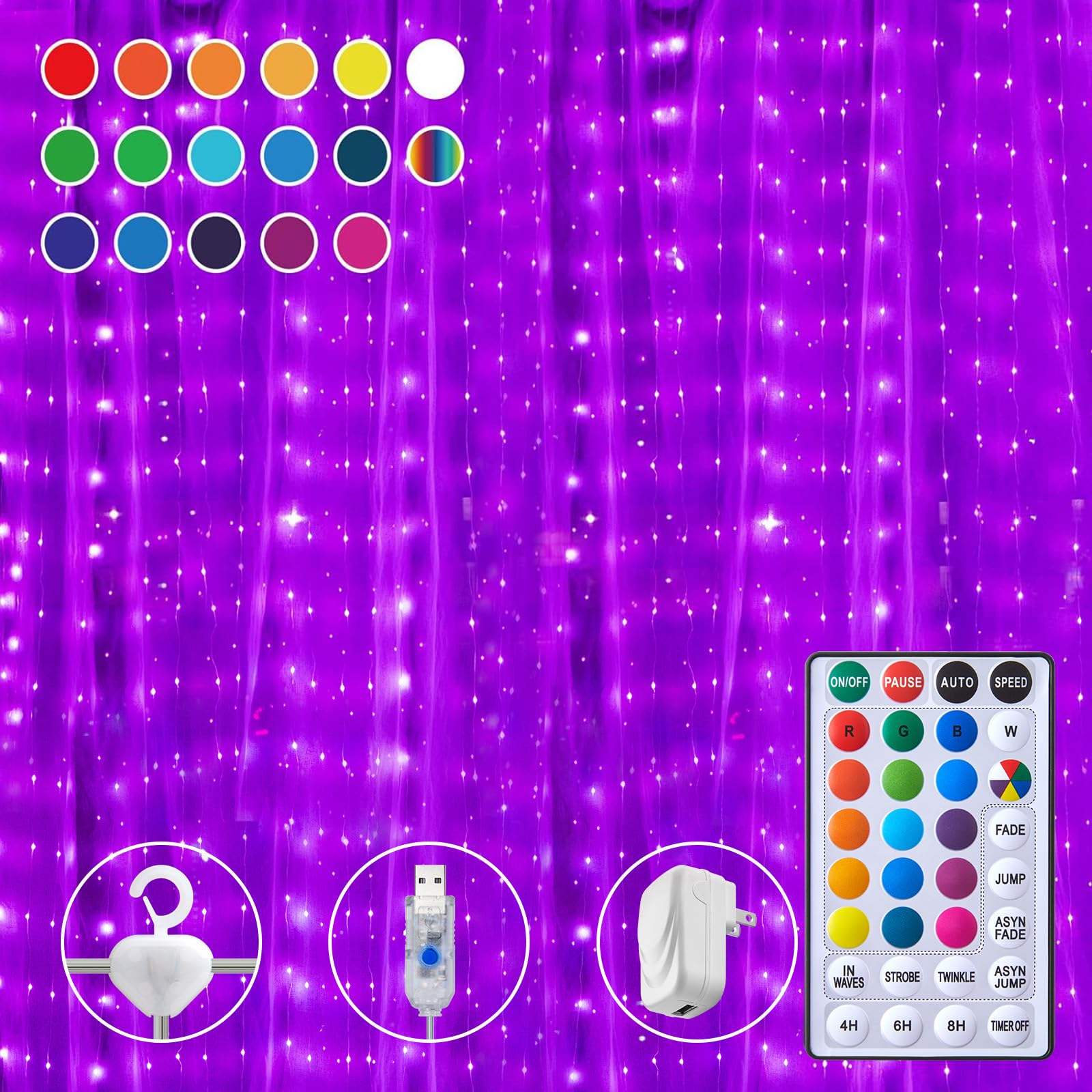 16 Colors Changing LED Curtain Lights - 250 LED 9.8 X 8.8 FT Fairy String Lights with Remote, 7 Lighting Modes for Bedroom, Backyard, Halloween & Christmas Decor - Perfect for Parties, Weddings and Home Decoration