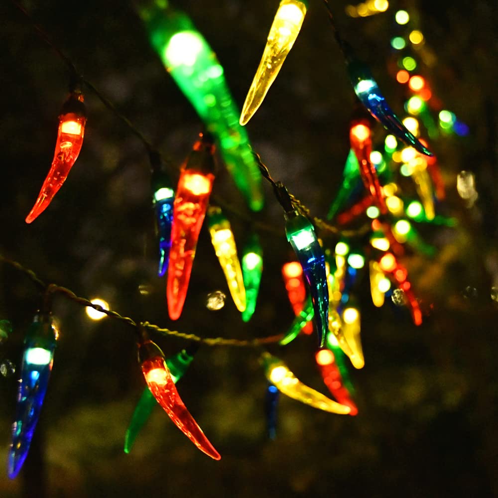 Chili Pepper Solar LED String Lights Outdoor - 23ft 50LEDs Solar Powered Christmas Decor for Tree, Porch, Kitchen, Garden & Patio | Weatherproof & Energy Saving Party Lights