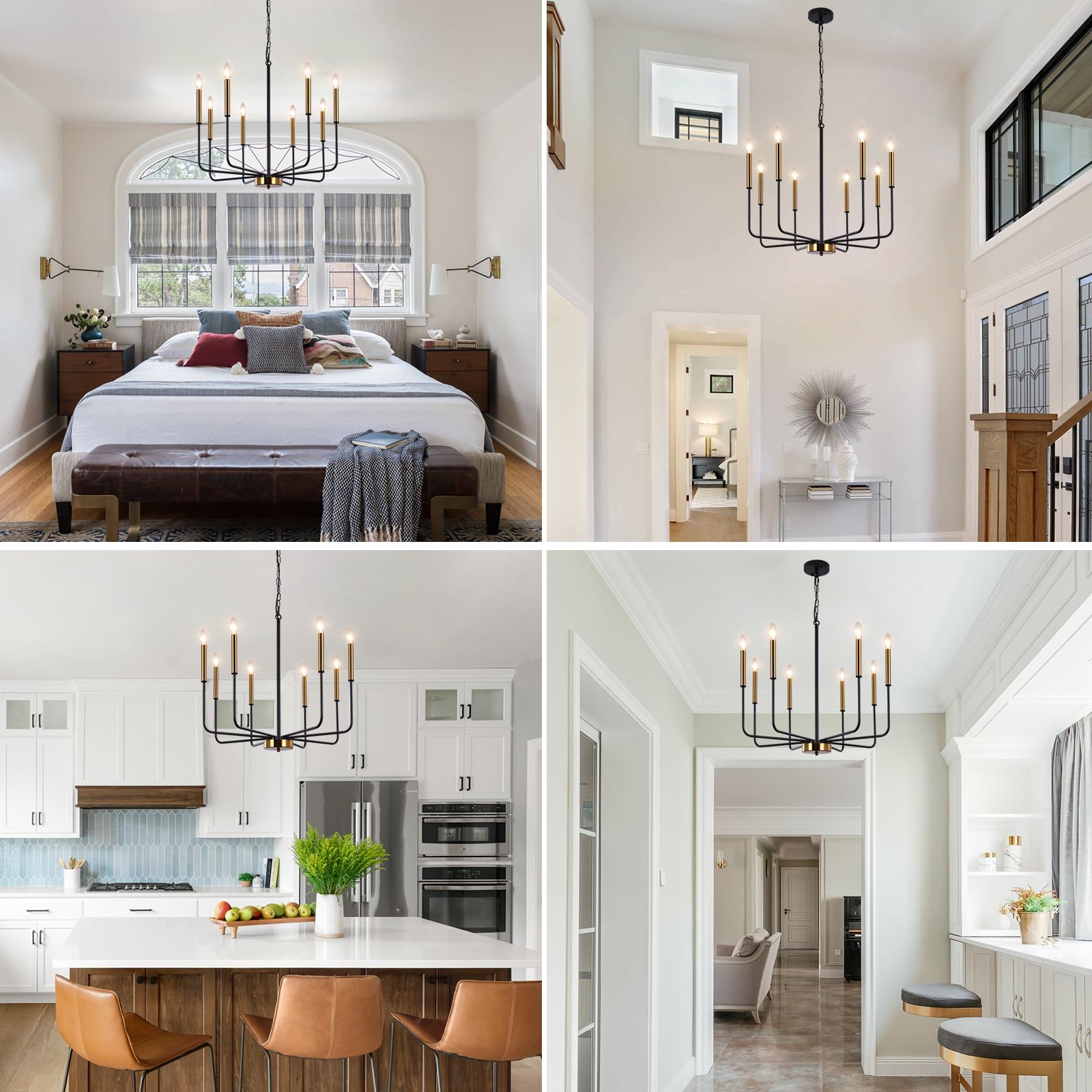 LASENCHOO 8-Light Farmhouse Chandelier - Black & Gold Modern Pendant Light for Kitchen Island, Dining Room, Living Room, Bedroom | Rustic Ceiling Lighting Fixture for Home Decor & Entryway