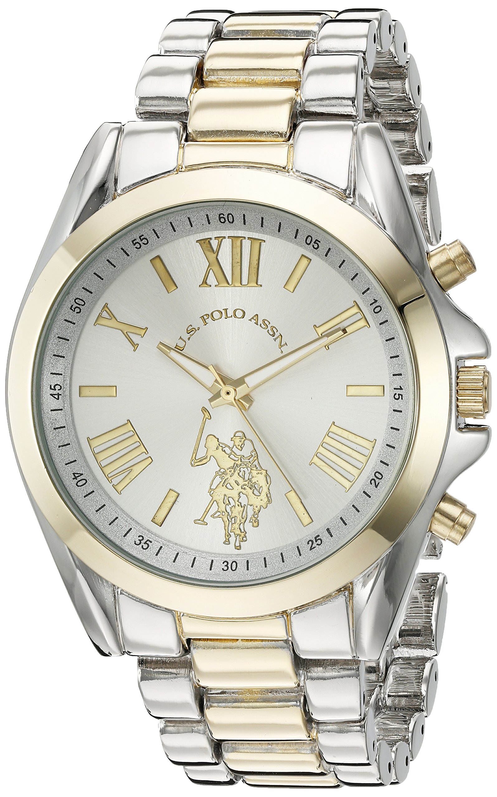 U.S. Polo Assn. Women's Silver Gold Watch - Roman Numerals for Elegant Style