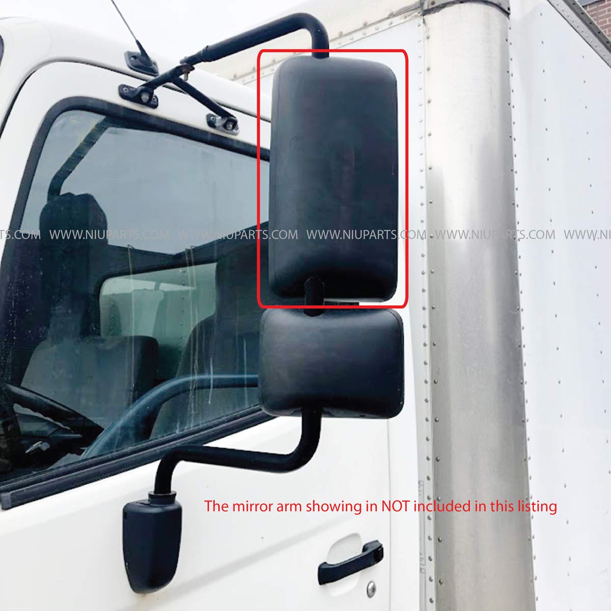 NIUPARTS Black Rear View Mirror for Hino 258 268 338 358 & Isuzu FTR NPR NQR NRR Trucks - Non-Heated Manual Mirror Replacement for Chevrolet LCF Series - Perfect for Commercial Truck Safety & Blind Spot Visibility