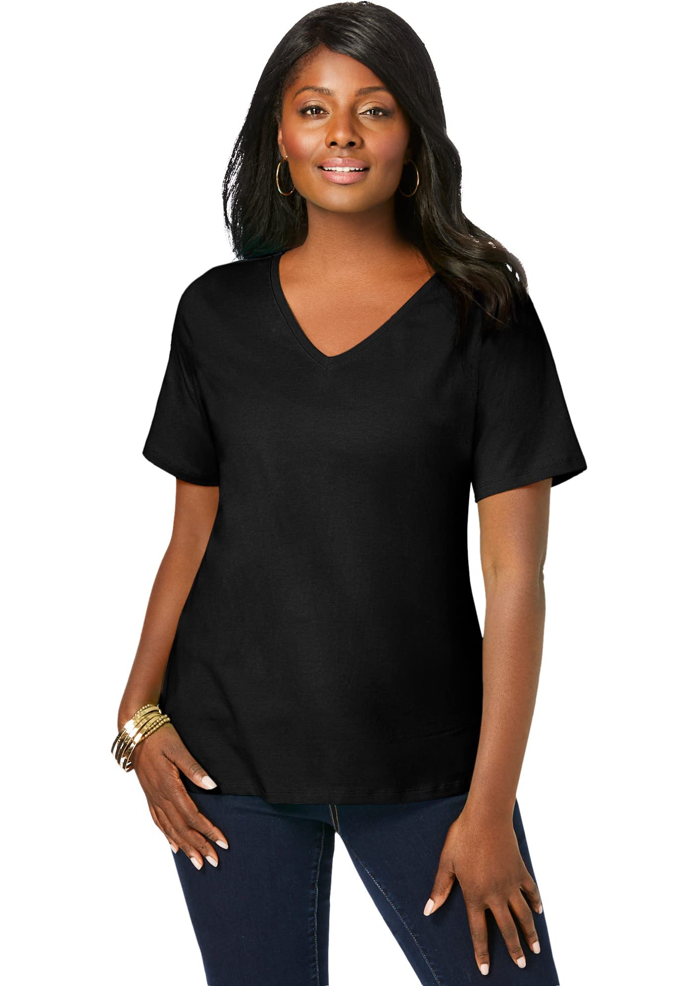 Jessica London Plus Size V-Neck Tee for Women - Casual Comfort Wear