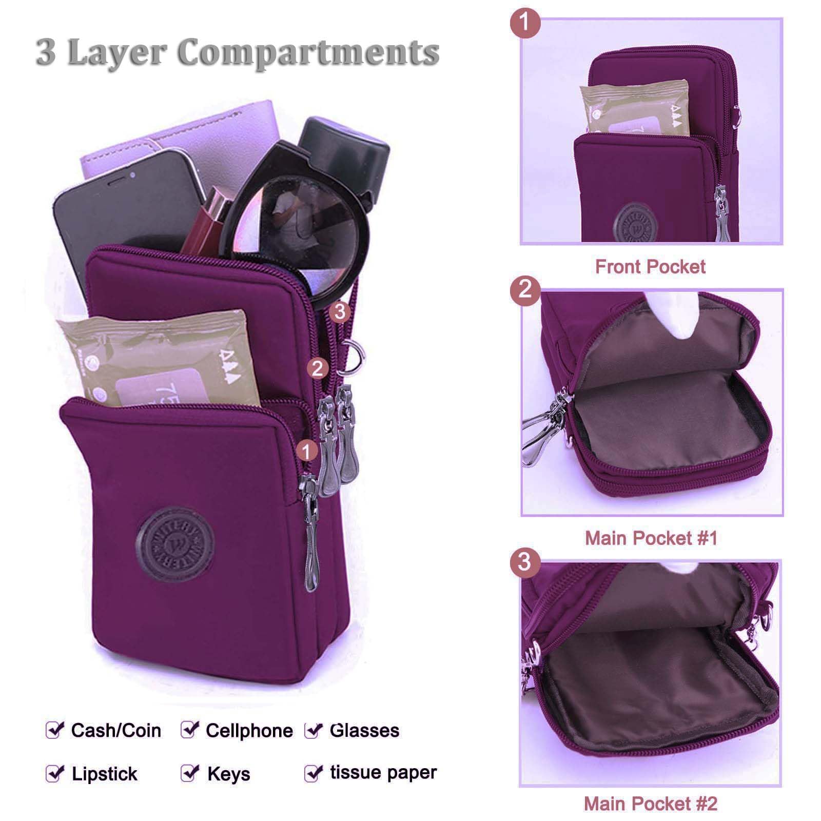 WITERY Waterproof Nylon Crossbody Phone Purse for Women - Stylish Smartphone Wallet Bag with Adjustable Strap | Perfect for Travel, Shopping & Daily Use