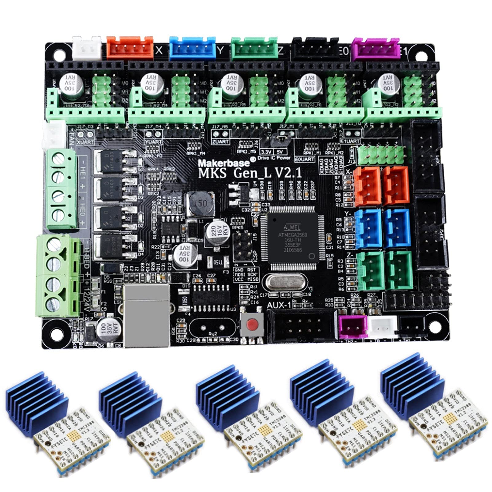 Makerbase MKS Gen_L V2.1 3D Printer Motherboard Control Board - Compatible with TMC2209/TMC2208 UART Mode - Upgrade Your 3D Printer with Precision Stepper Drivers (Includes 5pcs TMC2208) - Perfect for DIY 3D Printing Projects and Printer Upgrades