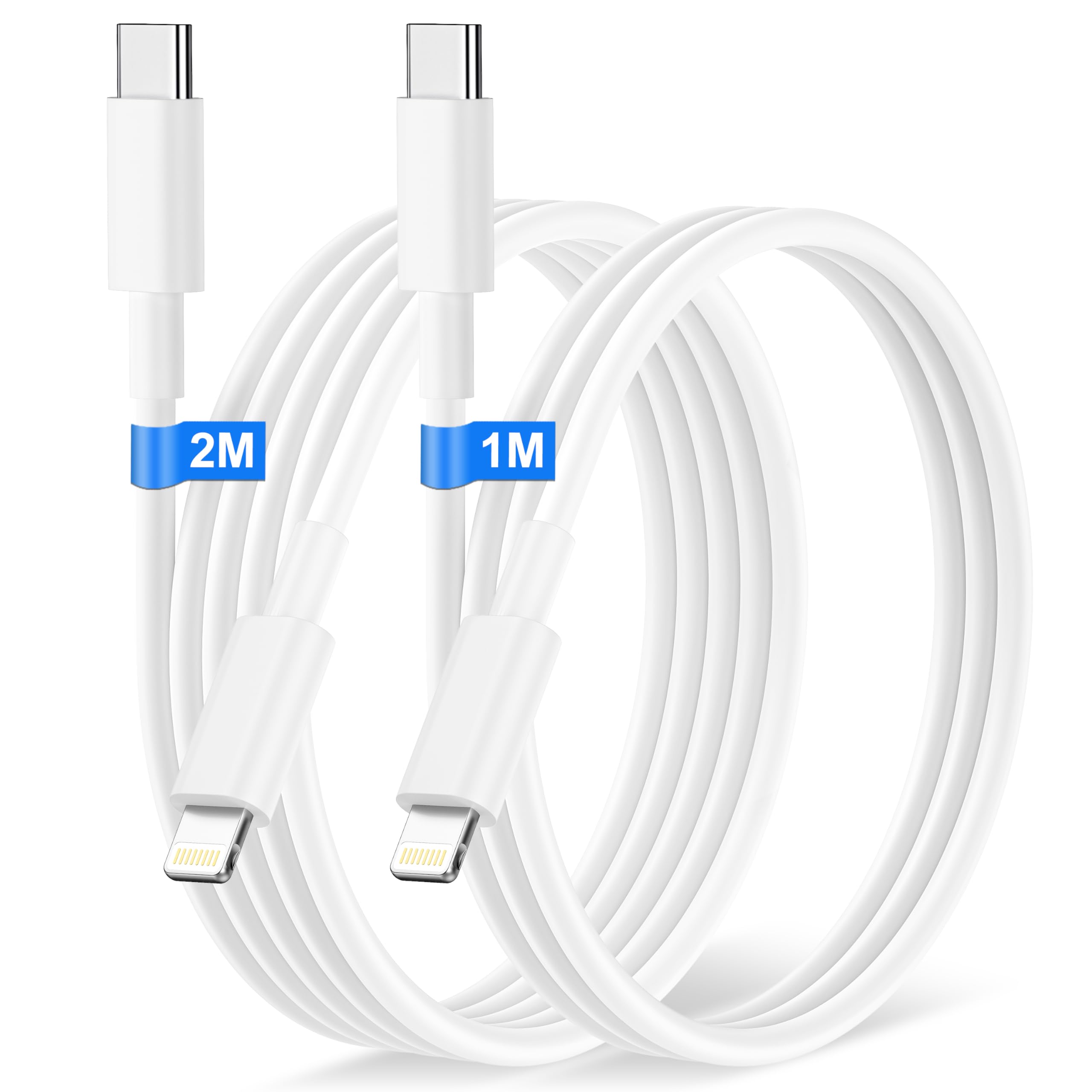 MFi Certified USB C to Lightning Cable 2-Pack (1M+2M) - Fast Charging Cable for iPhone 14 Pro Max/Plus/13/12/11/XS/8 - Perfect for Home, Office & Travel Charging
