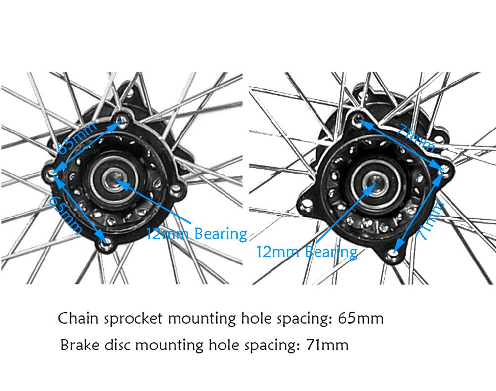 60/100-14 Front & 80/100-12 Rear Disc Brake Wheel Tires with 12mm Bearing for Pit Dirt Bike - Perfect for Off-Road Racing, Trail Riding and Motocross