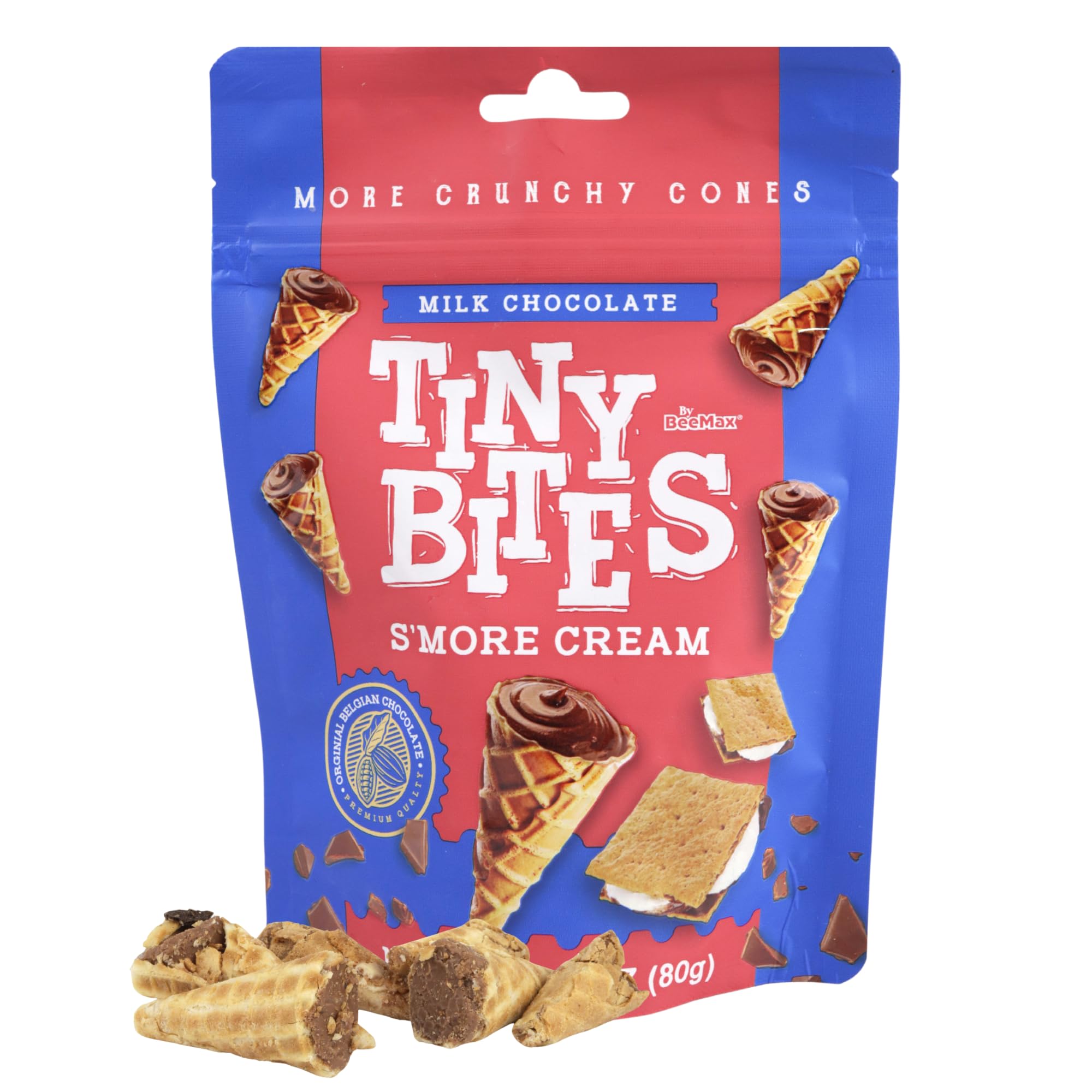Bee Max S'mores Chocolate Cones Bites - Crunchy Bite-Sized Waffle Cone Snacks in Resealable Bag (2.82oz) - Perfect for Parties, Movie Nights & On-the-Go Treats