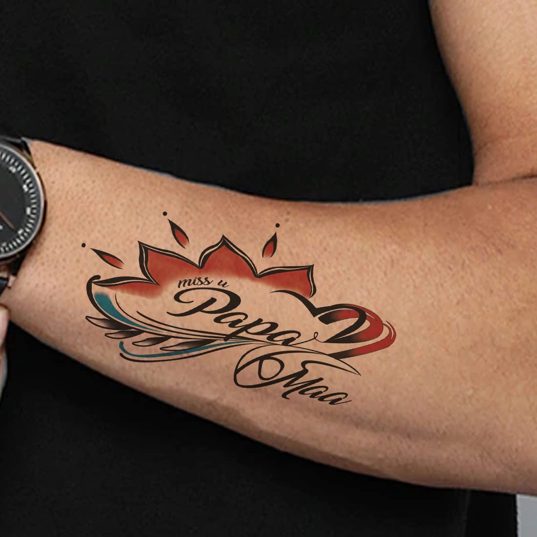 Waterproof Temporary Tattoo for Boys & Girls - Miss You Mom Dad Tattoo Design | Perfect for Family Events, Birthdays & Memorials