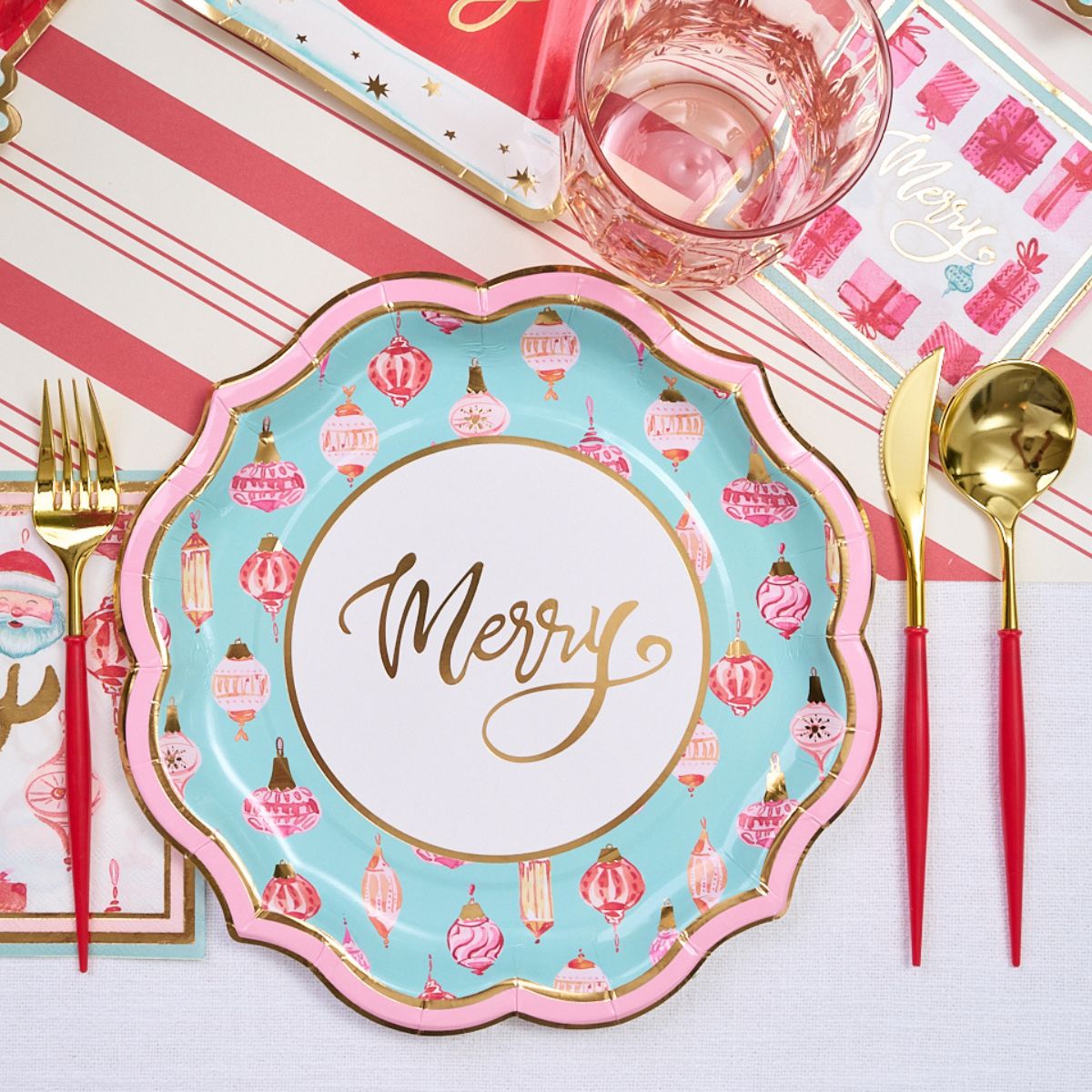 Jolly Holiday Table Setting Complete Kit - Elegant Christmas Dinnerware Set for Festive Parties & Family Gatherings