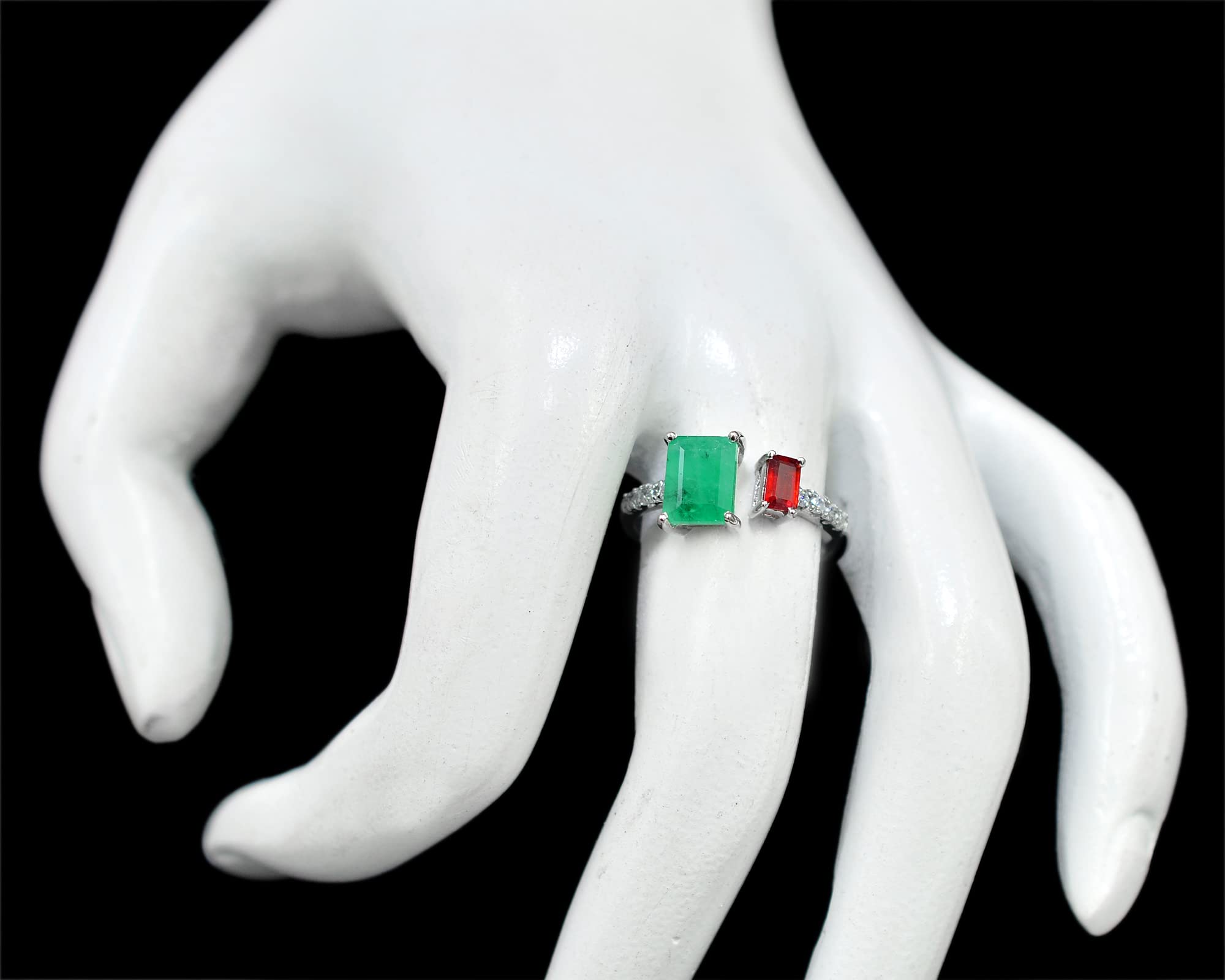Natural Green Emerald & Red Ruby Ring - 925 Sterling Silver July Birthstone Promise Ring for Women | Elegant Jewelry Gift for Girlfriend, Wife, Her | Perfect for Christmas, Anniversary, Valentine's Day & Special Occasions