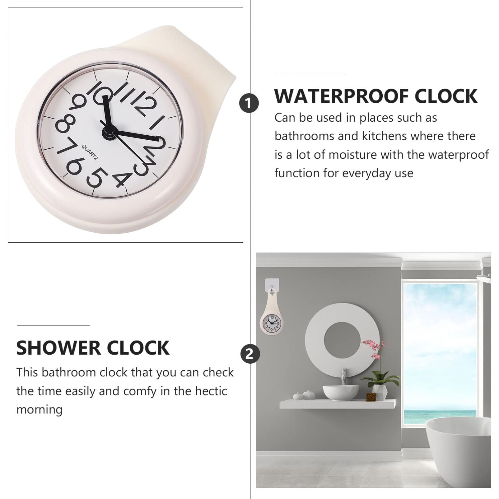 FOMIYES Silent Bathroom Wall Clock - Waterproof Digital Alarm Clock for Shower & Home Decor