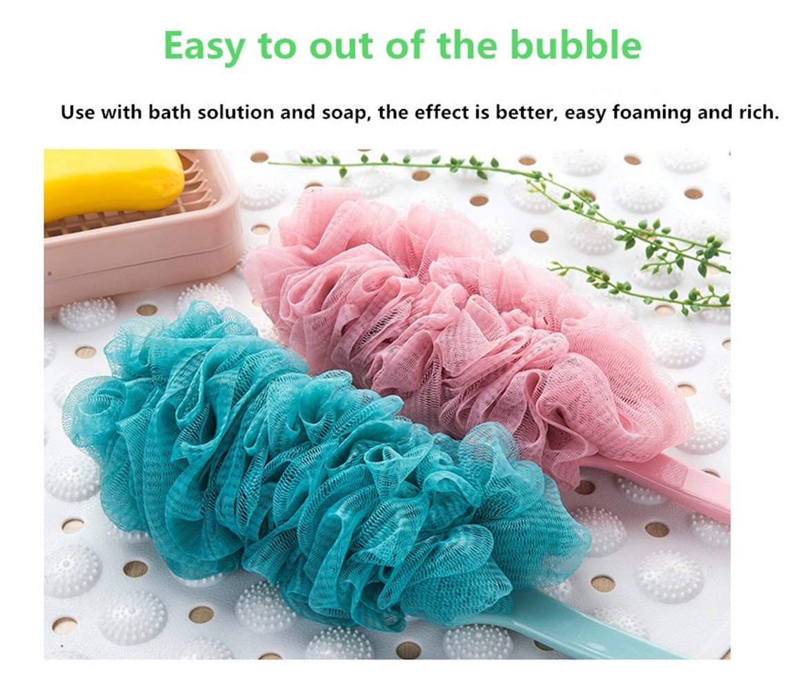 3 Pack Long Handle Bath Brush with Nylon Mesh - Exfoliating Body Back Scrubber for Men & Women - Soft Shower Brush in Blue, Pink & White - Perfect for Deep Cleansing & Skin Renewal in Bath or Shower