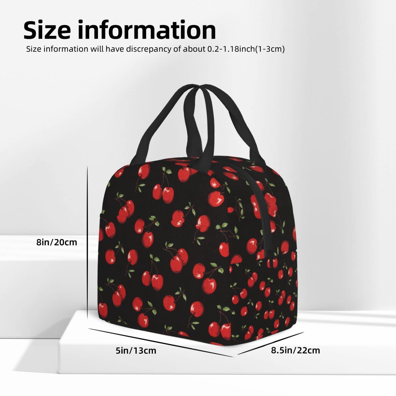 Insulated Black Sweet Cherry Lunch Box - Reusable Thermal Meal Bag for School, Work, Travel & Picnic | Food Container for Men, Women, Boys & Girls | Perfect for Office, Hiking & Outdoor Activities