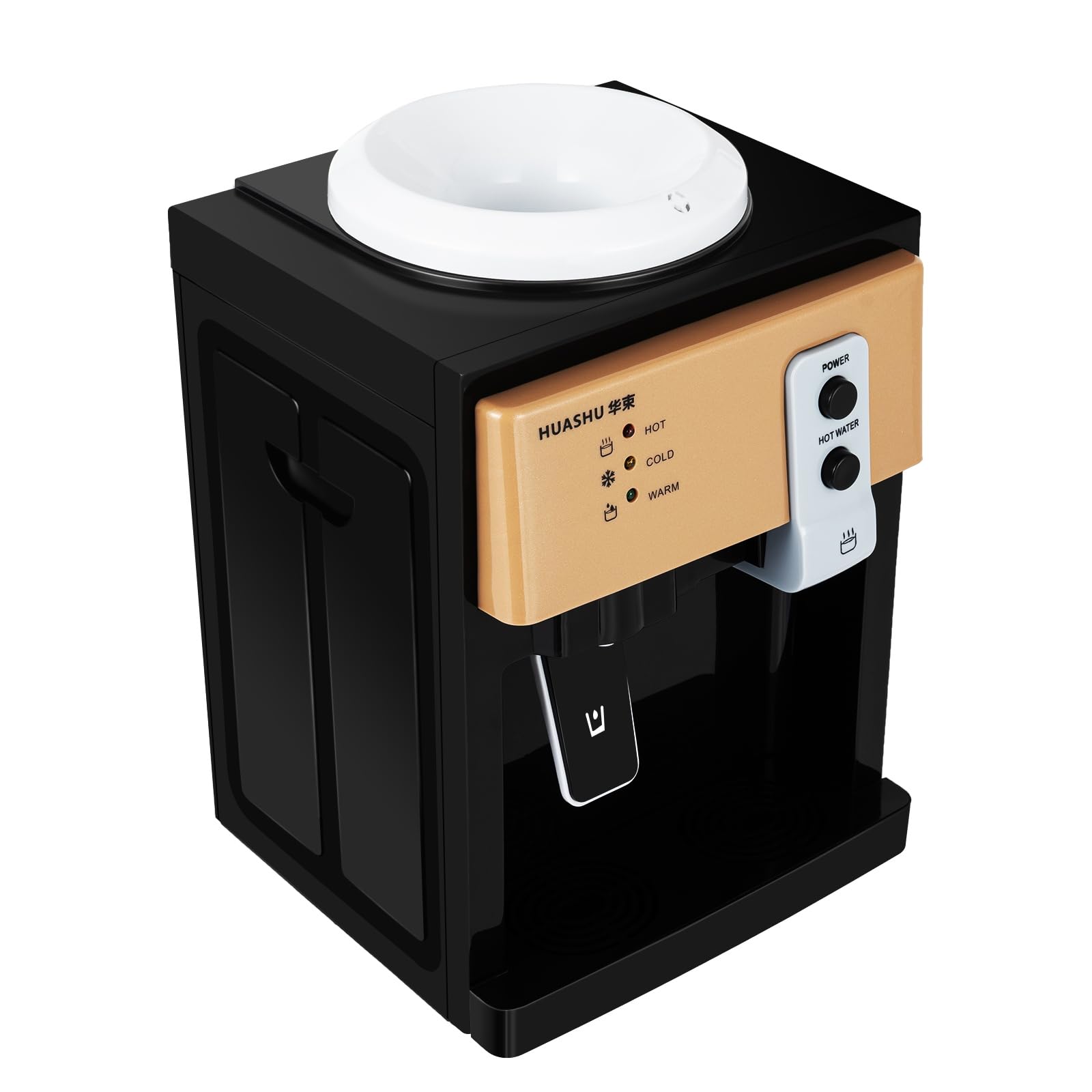 Top Loading Countertop Water Cooler Dispenser - Hot, Cold & Warm Water Options - 110V Primo Water Dispenser Holds 5 Gallon Bottles - Perfect for Home, Office & Dormitory Use (Black/Brown) - Ideal for Kitchen, Break Room & Small Spaces