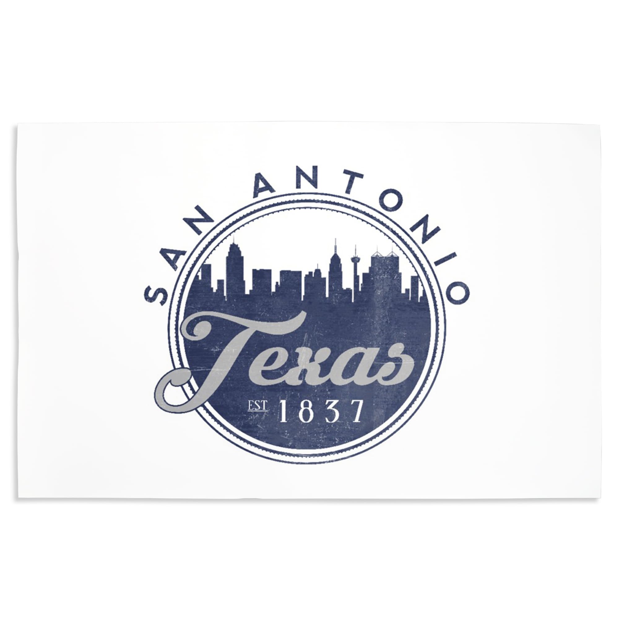 Lantern Press 16x24 Inch Giclee Art Print - San Antonio Texas Skyline Seal in Blue - Premium Wall Decor for Living Room, Office & Bedroom