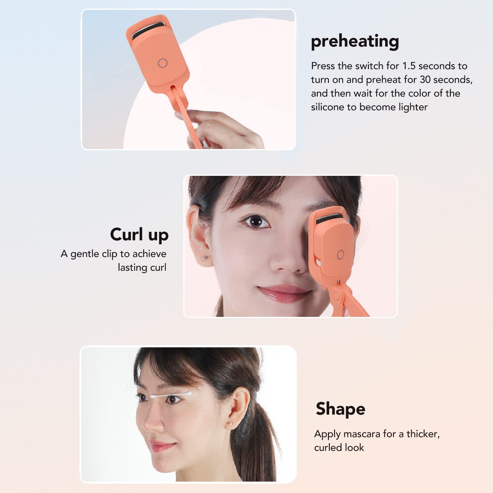 Rechargeable Electric Eyelash Curler with Smart Heating - 2 Modes, USB-C Charging, Portable Lash Curler for Women | Perfect for Home Makeup, Travel & Professional Use (Orange)