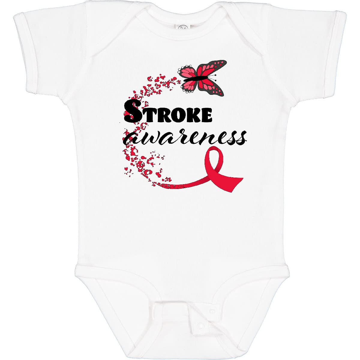 Inktastic Stroke Awareness Butterfly Red Ribbon Baby Bodysuit - Cute Infant Onesie for Stroke Awareness Month, Fundraisers & Support Events