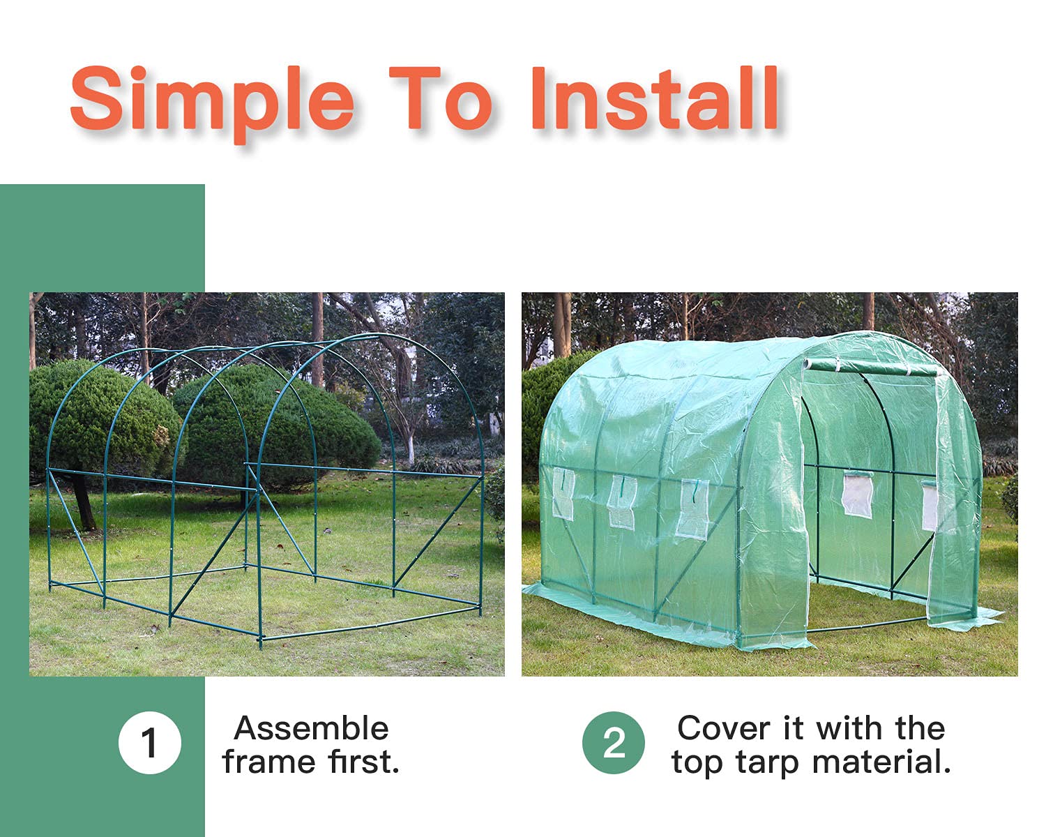 10'x7'x7' Walk-in Greenhouse for Outdoors - Durable Plastic Cover with Roll-up Door & 2 Vents - Perfect for Gardening, Seed Starting & Plant Protection - Ideal for Backyards, Patios & Small Farms