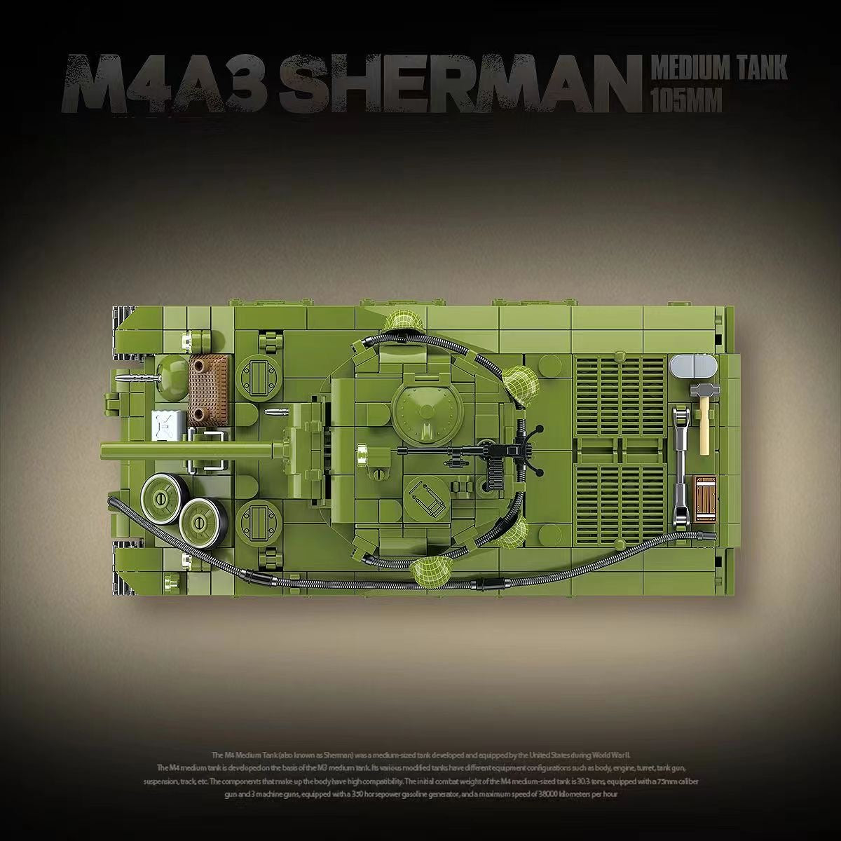 Quanguan 100277 M4A3 Sherman Medium Tank 105mm - 1/35 Scale Military Model Kit for Collectors & Hobbyists | Perfect for WWII Dioramas, Historical Displays & Tank Enthusiasts