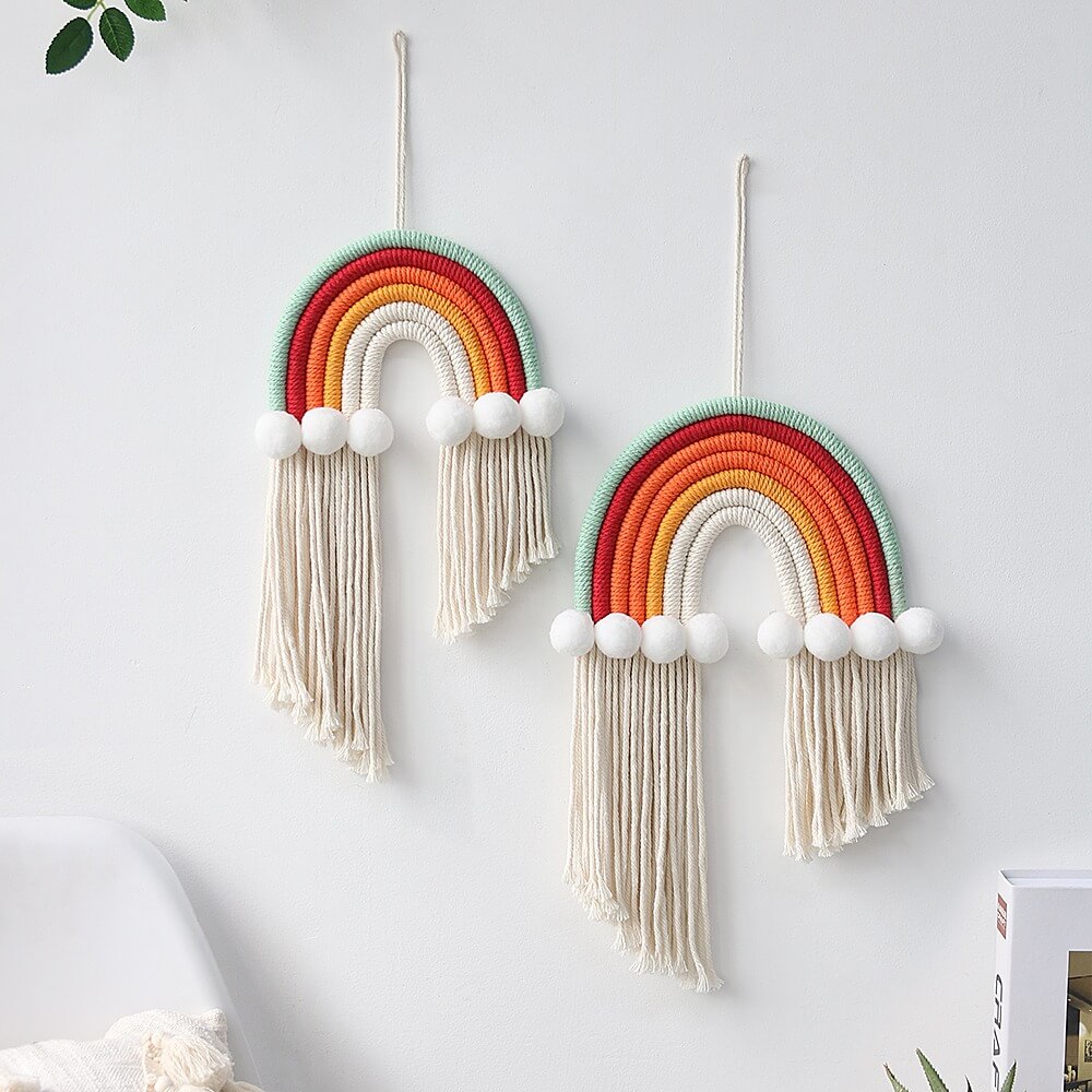 Handmade Macrame Rainbow Wall Hanging - Boho Home Decor for Nursery, Bedroom & Living Room - Unique Rainbow Wall Art for Boho Chic & Hippie Style Rooms