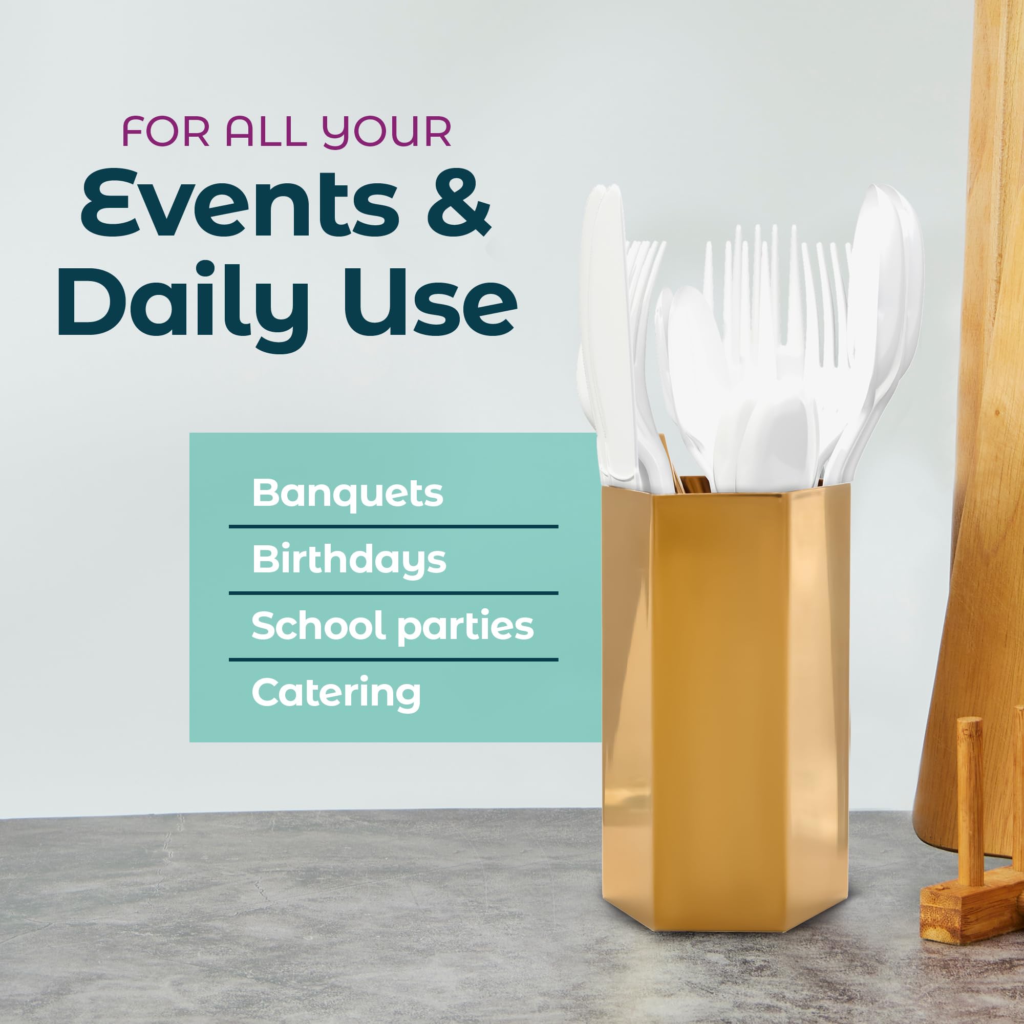 500 Count Heavyweight Disposable White Plastic Forks - Bulk Party Pack, Durable Salad Forks for Weddings, BBQs, Picnics, Catering & Home Use | BPA-Free Plastic Cutlery for Events, Travel & Everyday Dining