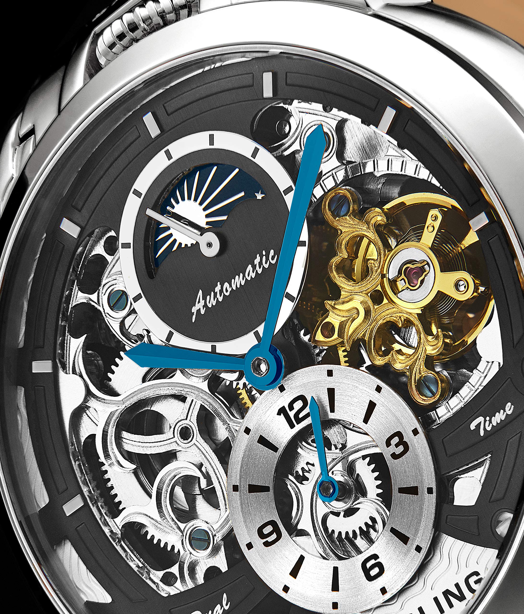 Stuhrling Original Men's Automatic Skeleton Watch - Luxury Leather Dress Watch with Stainless Steel Case - Self-Winding Mechanical Analog Watch for Men - Perfect for Business, Formal Events & Gifts