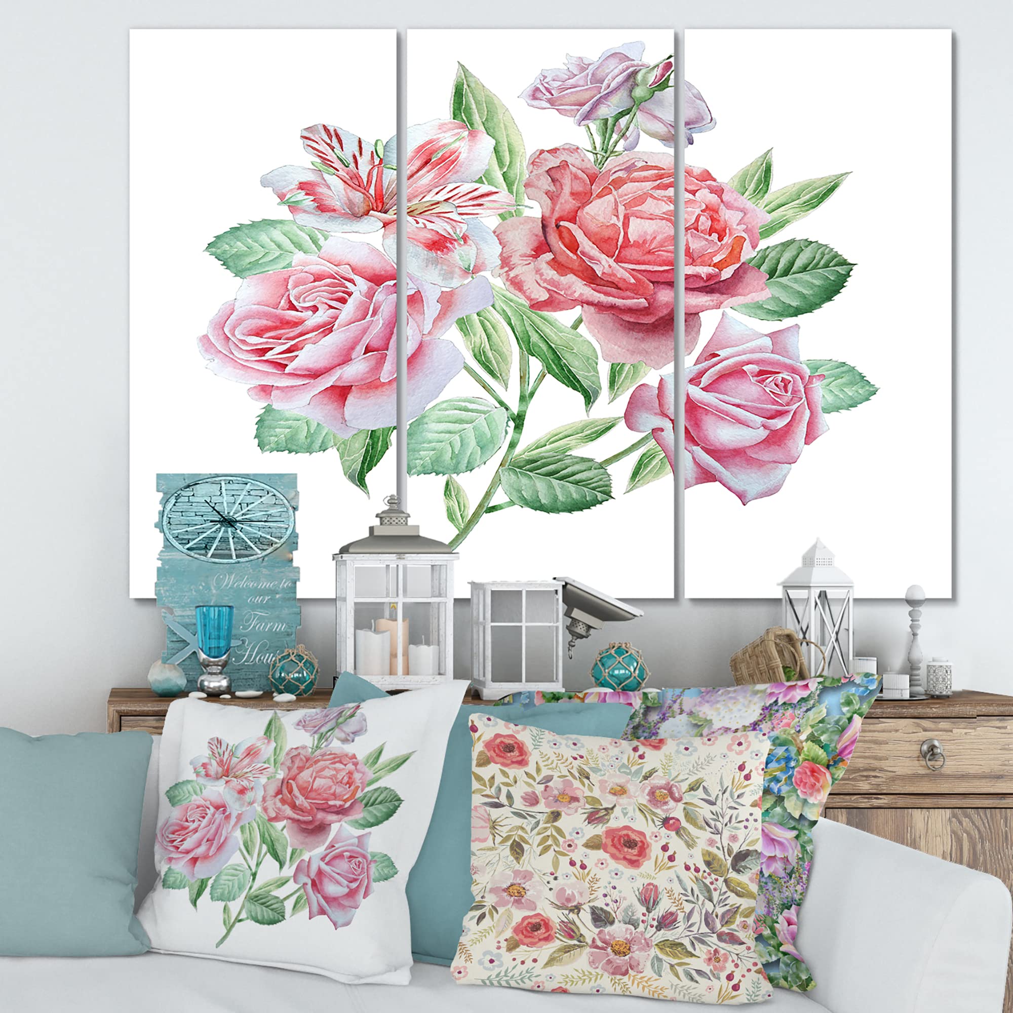 DesignQ Spring Flowers Alstroemeria Rose Traditional Canvas Wall Art - Floral Home Decor for Living Room, Bedroom & Office