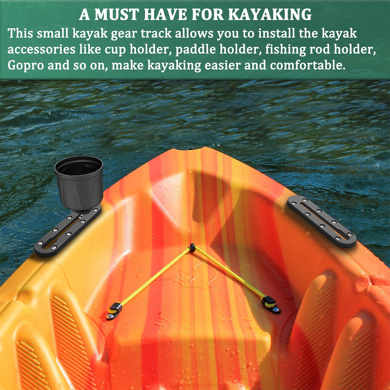 Premium Kayak Track System - Low Profile Kayak Rail & Accessories Mount Track for Fishing Rod Holder, Fish Finder, Cup Holder & Anchor Cleats | Perfect for Kayak Fishing & Outdoor Adventures