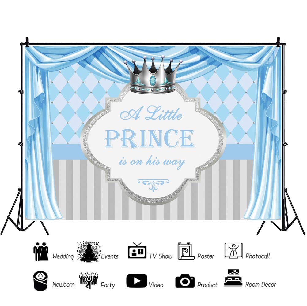 The Little Prince Backdrop 7x5ft - Blue Cartoon Striped Crown Theme for Boys Birthday Party, Baby Shower & Photo Studio Props | Perfect for Cake Tables, Wall Decor & Event Backgrounds