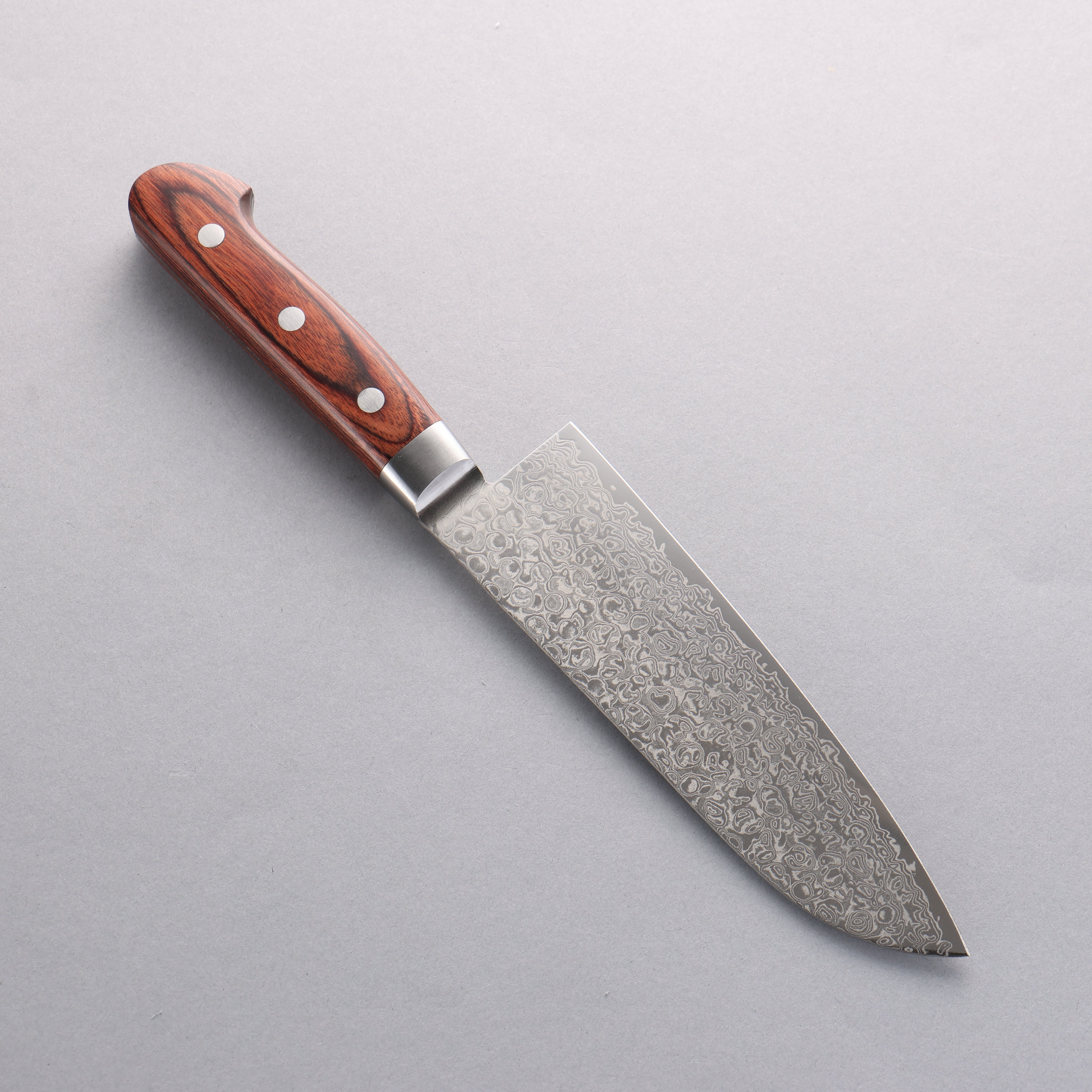 Premium Seisuke Mokusei ZA 18 Damascus Santoku Knife 170mm - Mirror Finish, Brown Pakkawood Handle - Perfect for Sushi, Vegetables & Precision Cutting