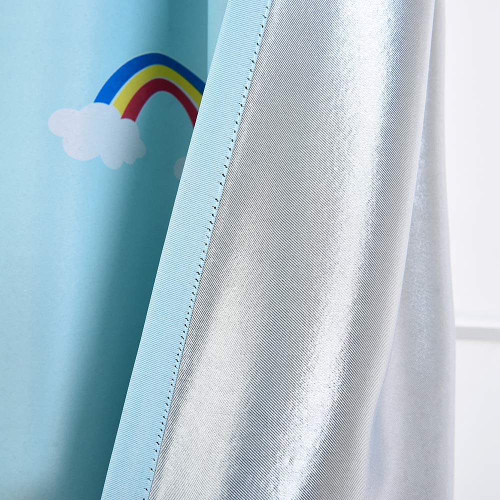 ELEOPTION Thermal Insulated Blackout Curtains for Small Windows - Noise Reducing, Energy Efficient, Rod Pocket Design - Rainbow Blue, 24