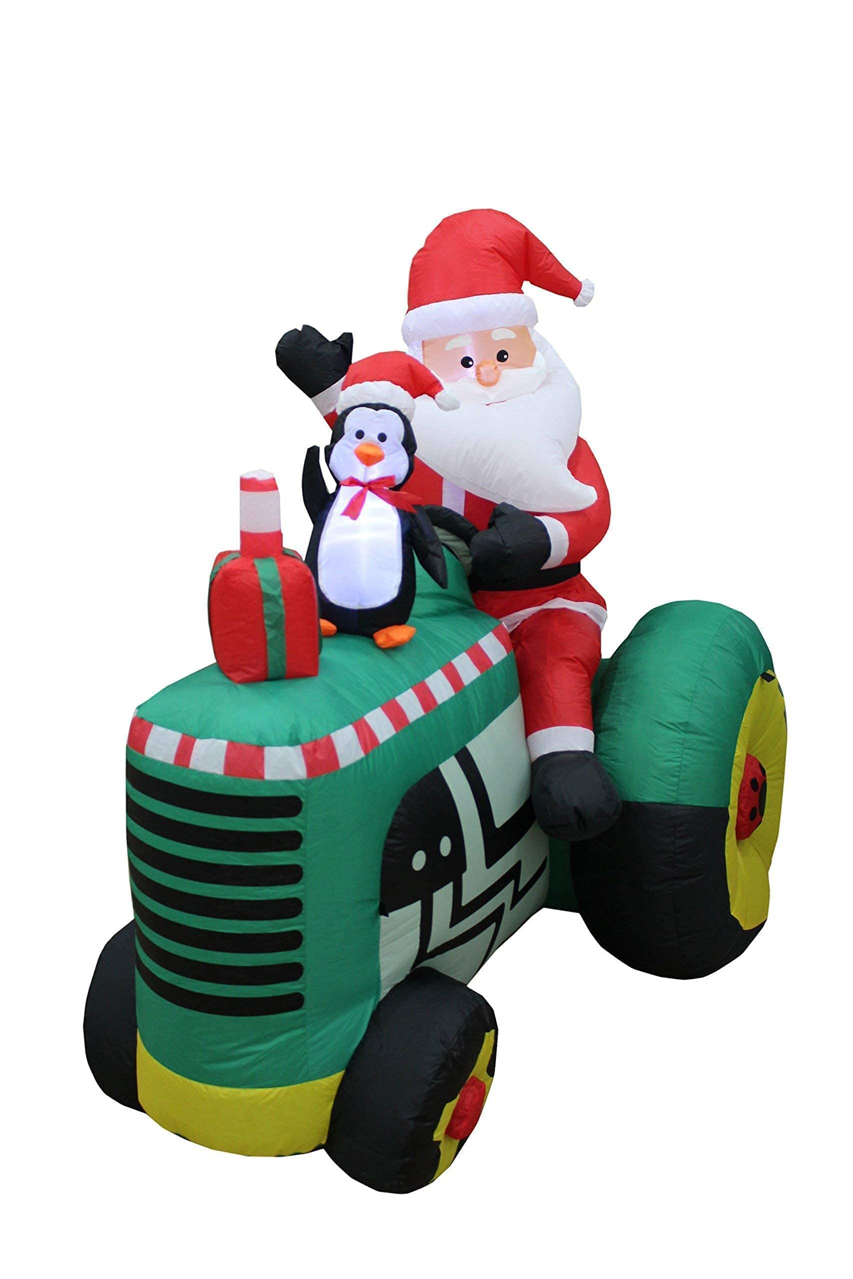 6ft Lighted Christmas Inflatable Penguin Fishing Decor & 5.3ft LED Santa Tractor with Penguin - Outdoor Holiday Party Decorations for Yard, Garden, and Christmas Festive Celebrations