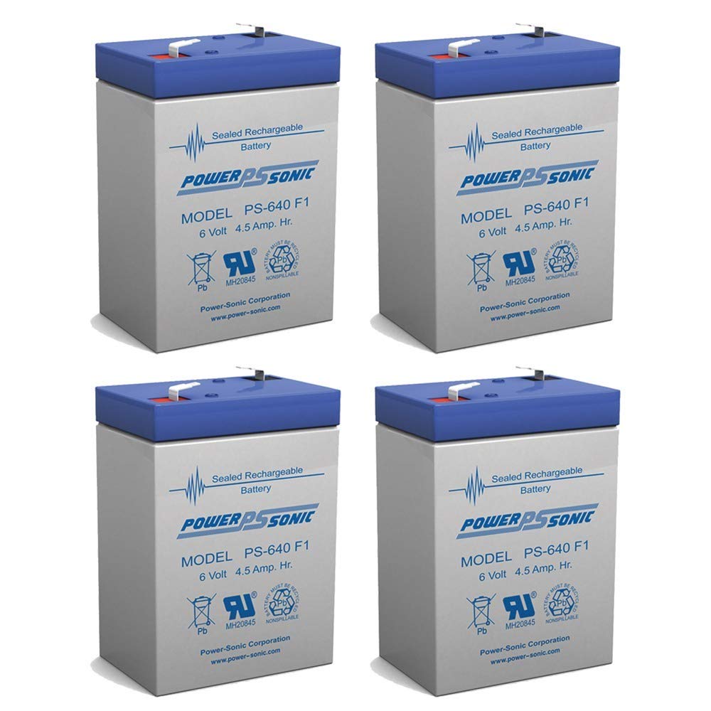 Power Sonic 6V 4.5AH Sealed Lead Acid (SLA) Replacement Battery for ELS EDS640F FRX - 4 Pack - Compatible with Security Systems, Emergency Lighting & Backup Power Applications