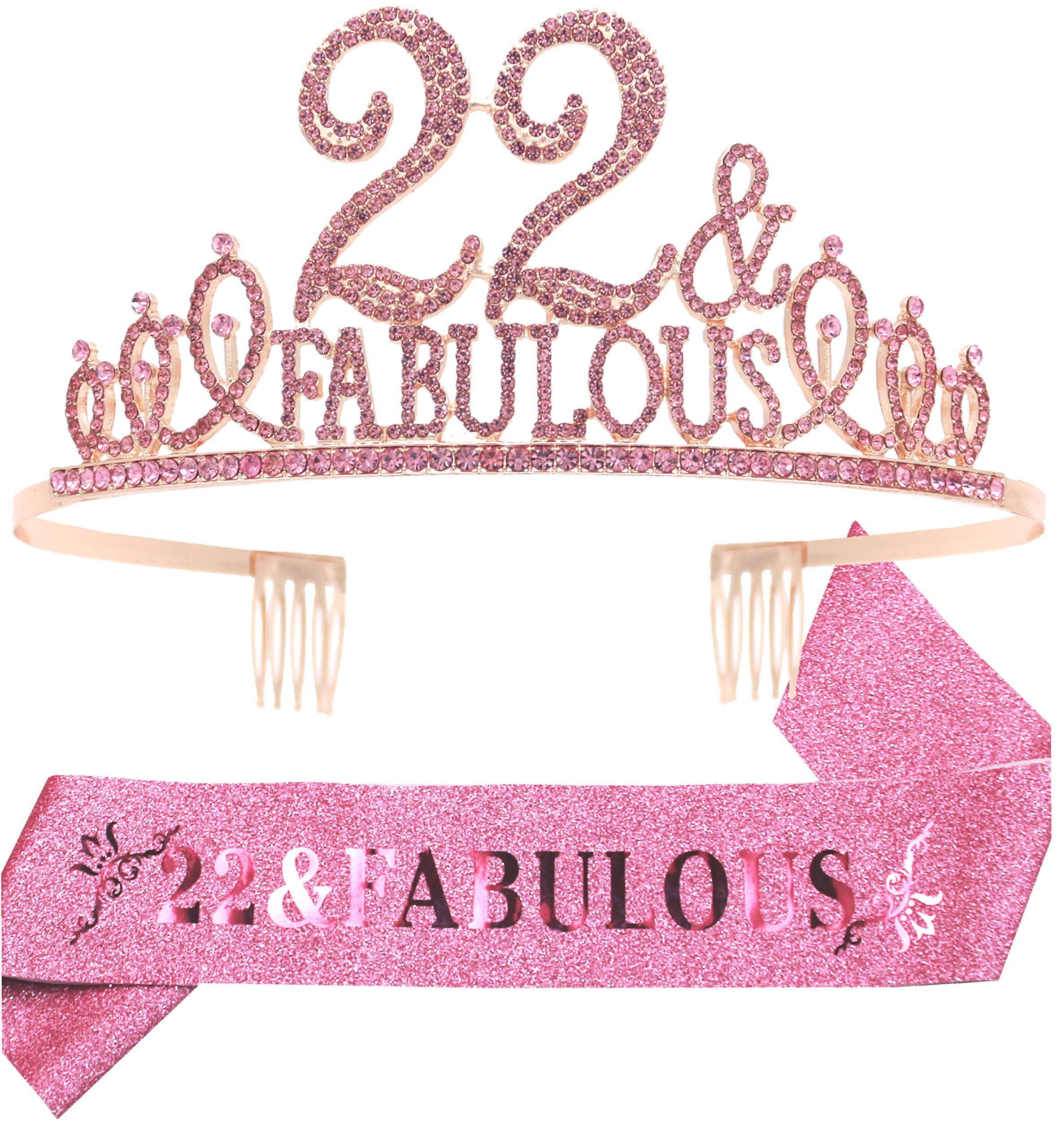 22nd Birthday Crown and Sash Set for Women - Sparkling Tiara & Glitter Sash - Perfect 22nd Birthday Party Decorations, Gifts & Favors - Great for Birthday Photos, Girls Night Out & Milestone Celebrations