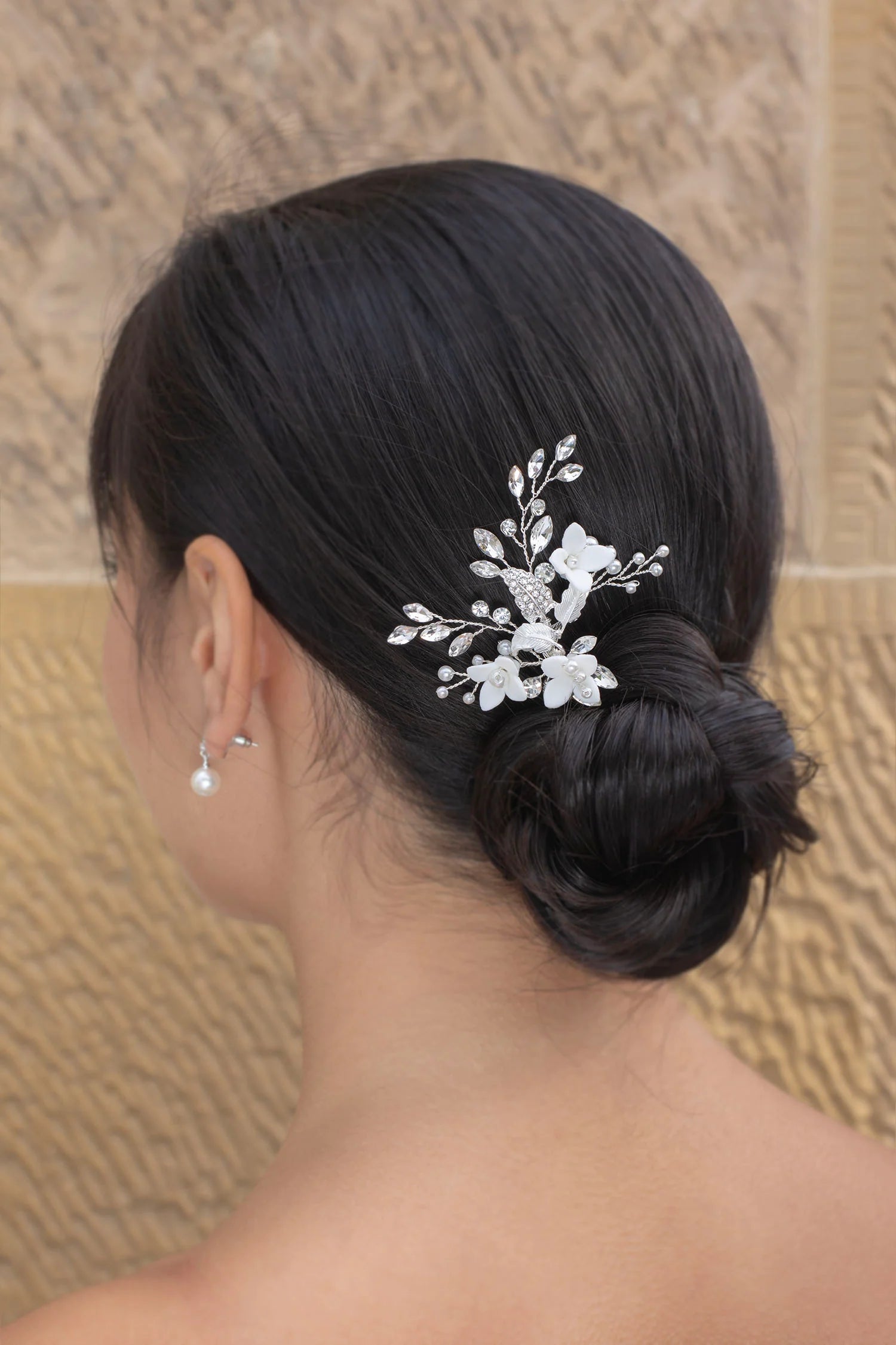 Lana Porcelain Flower Crystal Pearl Bridal Hair Pin - Elegant Wedding Hair Accessory for Brides, Bridesmaids & Special Occasions