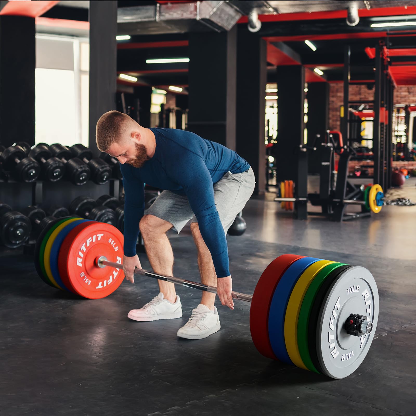 RitFit Color Coded Olympic Bumper Plates - 2-Inch Thick Rubber Weight Plates with Steel Insert for Home Gym Strength Training | Perfect for CrossFit, Powerlifting & Weightlifting Workouts