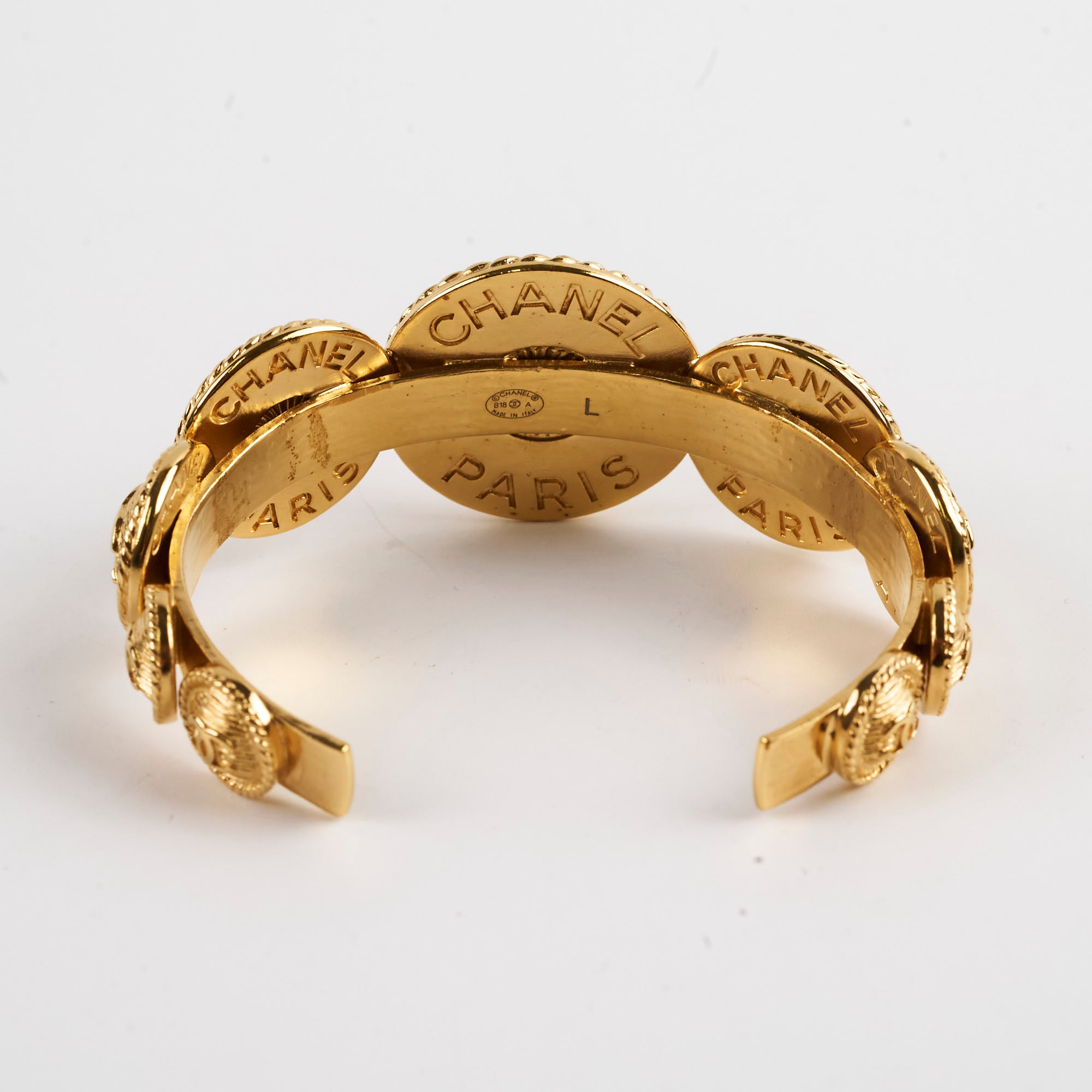 Chanel Medallion CC Cuff Bracelet - Large Size Gold-Tone Statement Jewelry for Women, Perfect for Parties, Weddings & Special Occasions