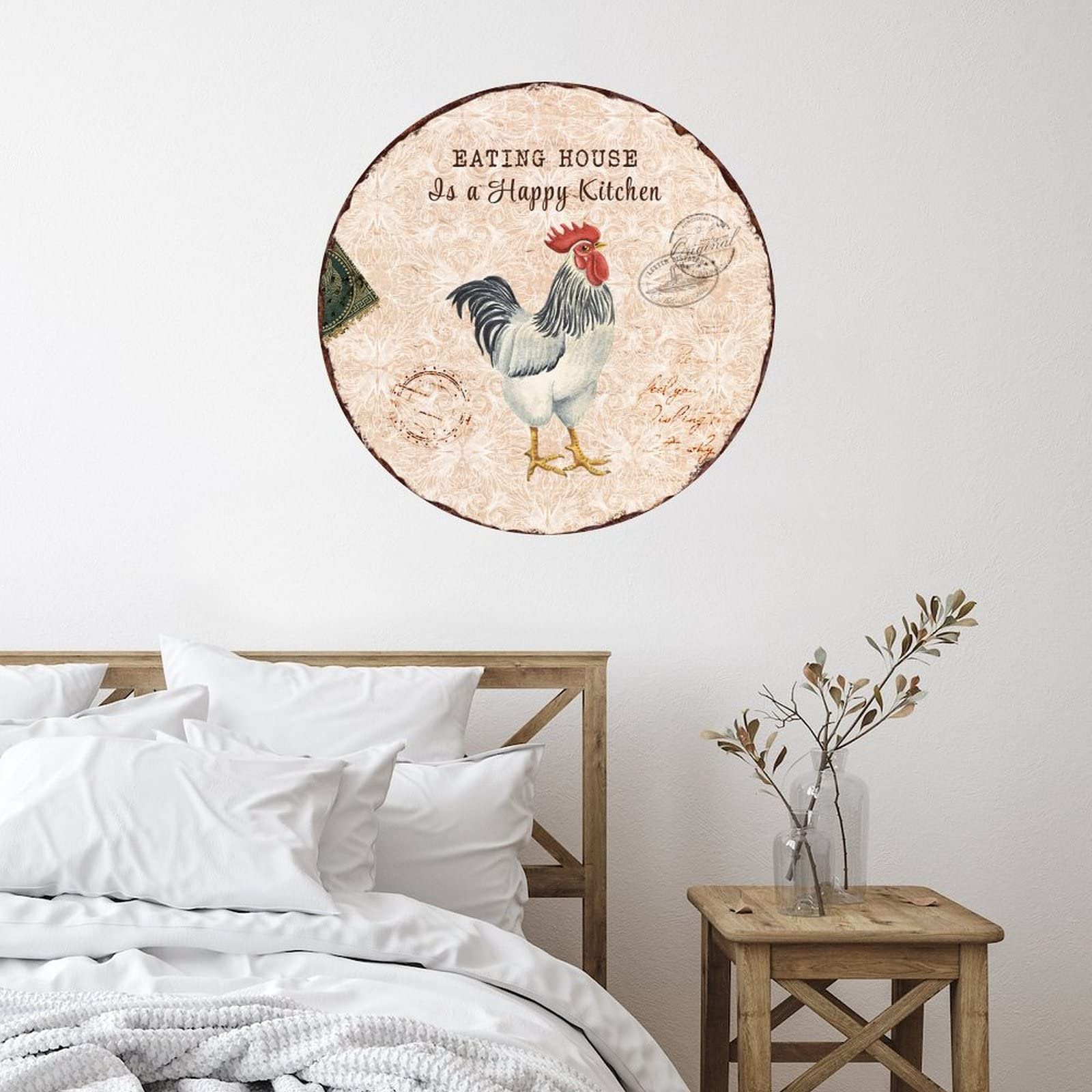 Happy Kitchen Rooster Wall Stickers - Removable Hen & Cockerel Vinyl Decals for Home Decor, Dorm, Playroom, Office | Perfect for Farmhouse Kitchen, Country Style Dining Room & Chicken Themed Nursery
