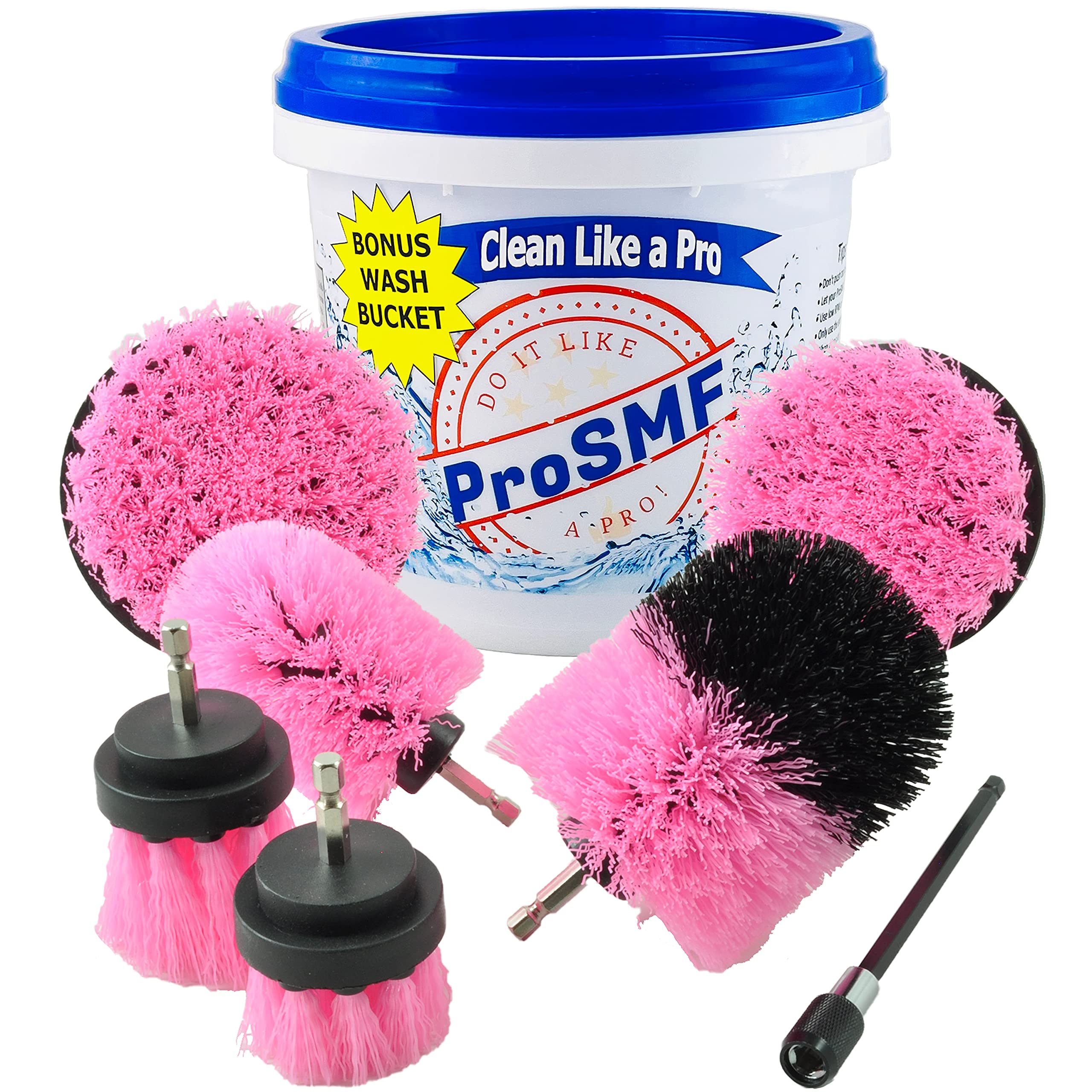 ProSMF Drill Scrub Brush Attachment - Heavy Duty Power Scrubber Cleaning Kit for Bathroom, Kitchen, Sink, Shower & Tub - Removes Tough Stains from Grout, Tile, Porcelain & Fiberglass - Medium Bristle Pink Brush - Perfect for Deep Cleaning & Home Maintenance