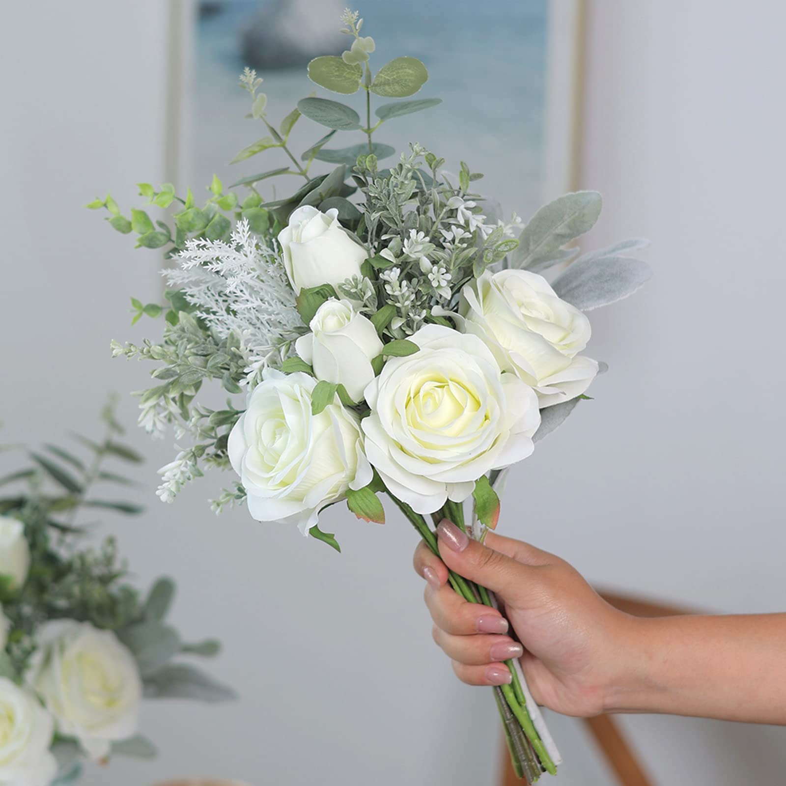 Artificial Silk Roses in Vase - Home & Office Decor for Farmhouse, Bathroom, Dining Table