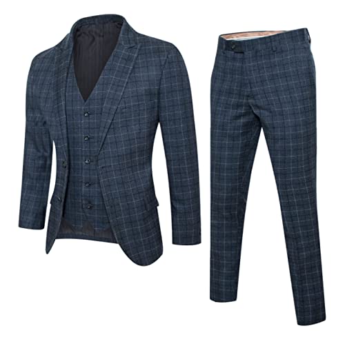 Antonio Uomo Men's Slim Fit 3-Piece Plaid Suit Set - Blazer, Vest & Pants for Formal Business, Wedding & Prom | Professional Office Attire & Special Occasion Outfit