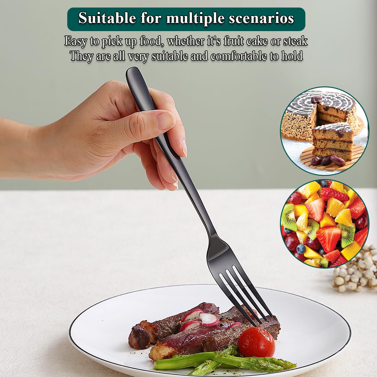 Kyraton 12-Piece Black Stainless Steel Dinner Forks Set - 8.15